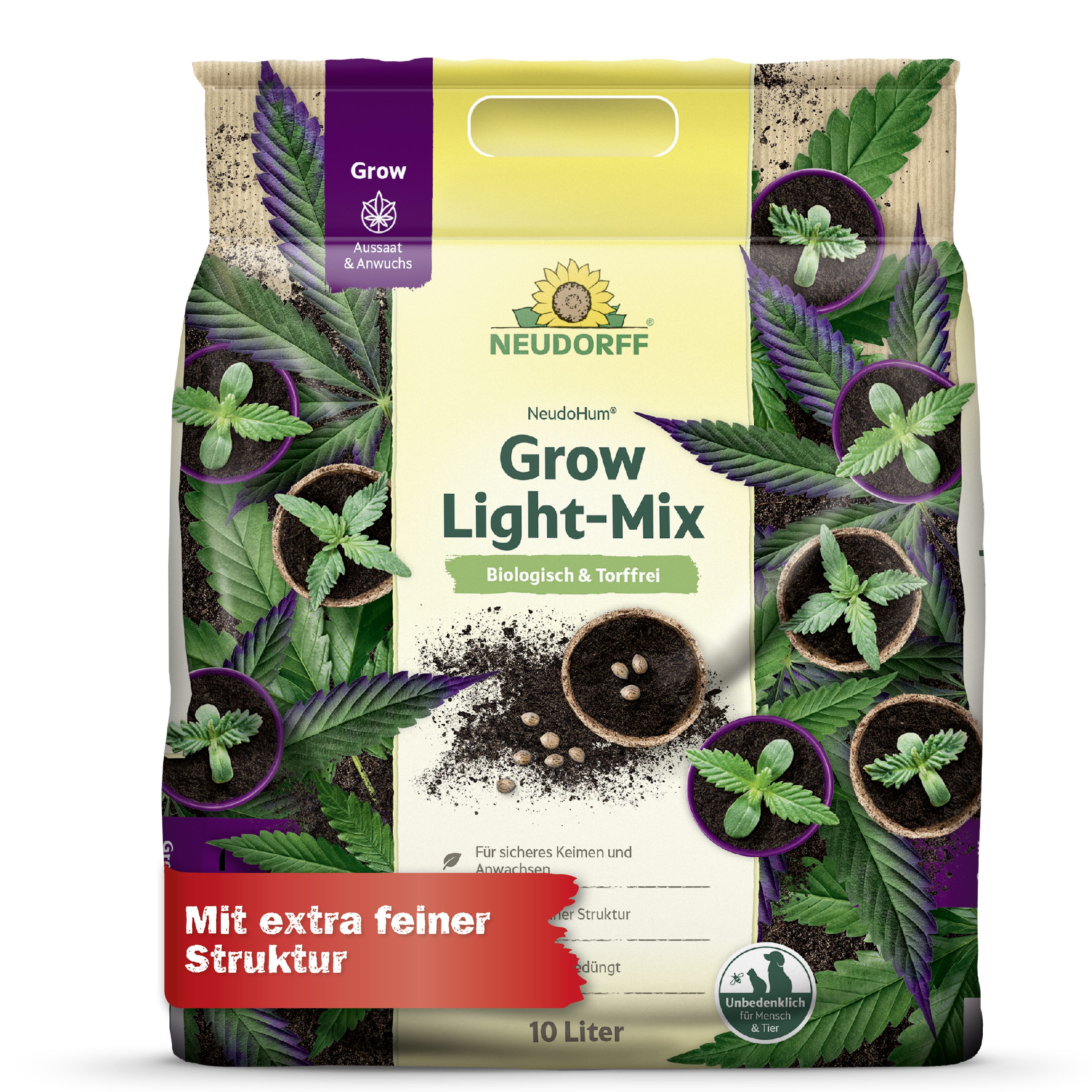 Neudorff Bio-Erde Neudorff NeudoHum Grow Light-Mix, mit Pflanzlicher Dünger, (Einzelartikel), Torffreie Light-Mix-Erde für Aussaat und Anzucht von Cannabis.