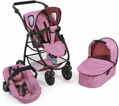 CHIC2000 Kombi-Puppenwagen Emotion All In 3in1, Pink, inkl. Babywanne, Babyschale und Sportwagenaufsatz
