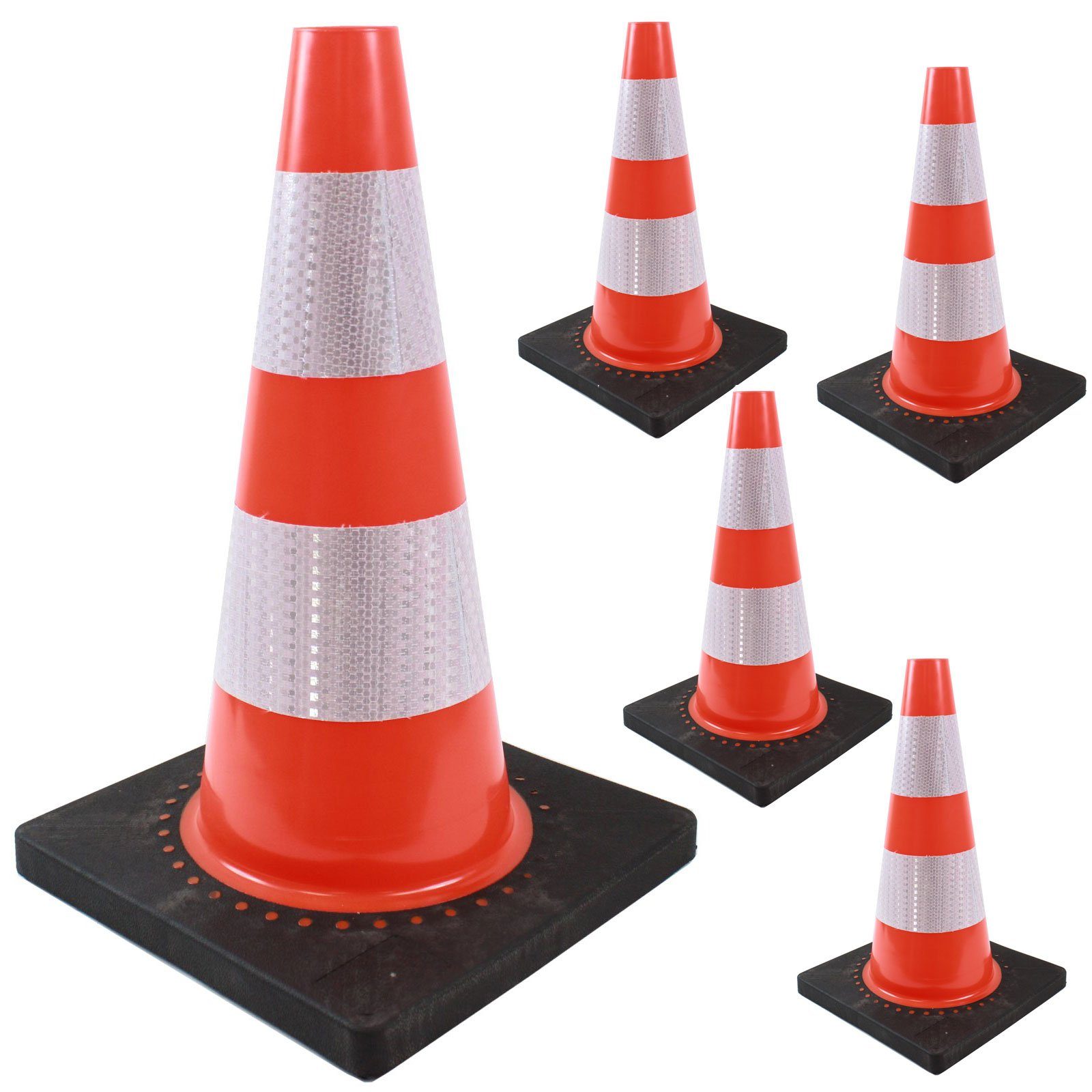 TRUTZHOLM Pylonen 5x Verkehrskegel Leitkegel mit Reflektionsstreifen 45 cm Warnkegel (5-tlg., 5er Set), 2 Reflektorstreifen 360 Grad, gut sichtbar bei Tag und Nacht
