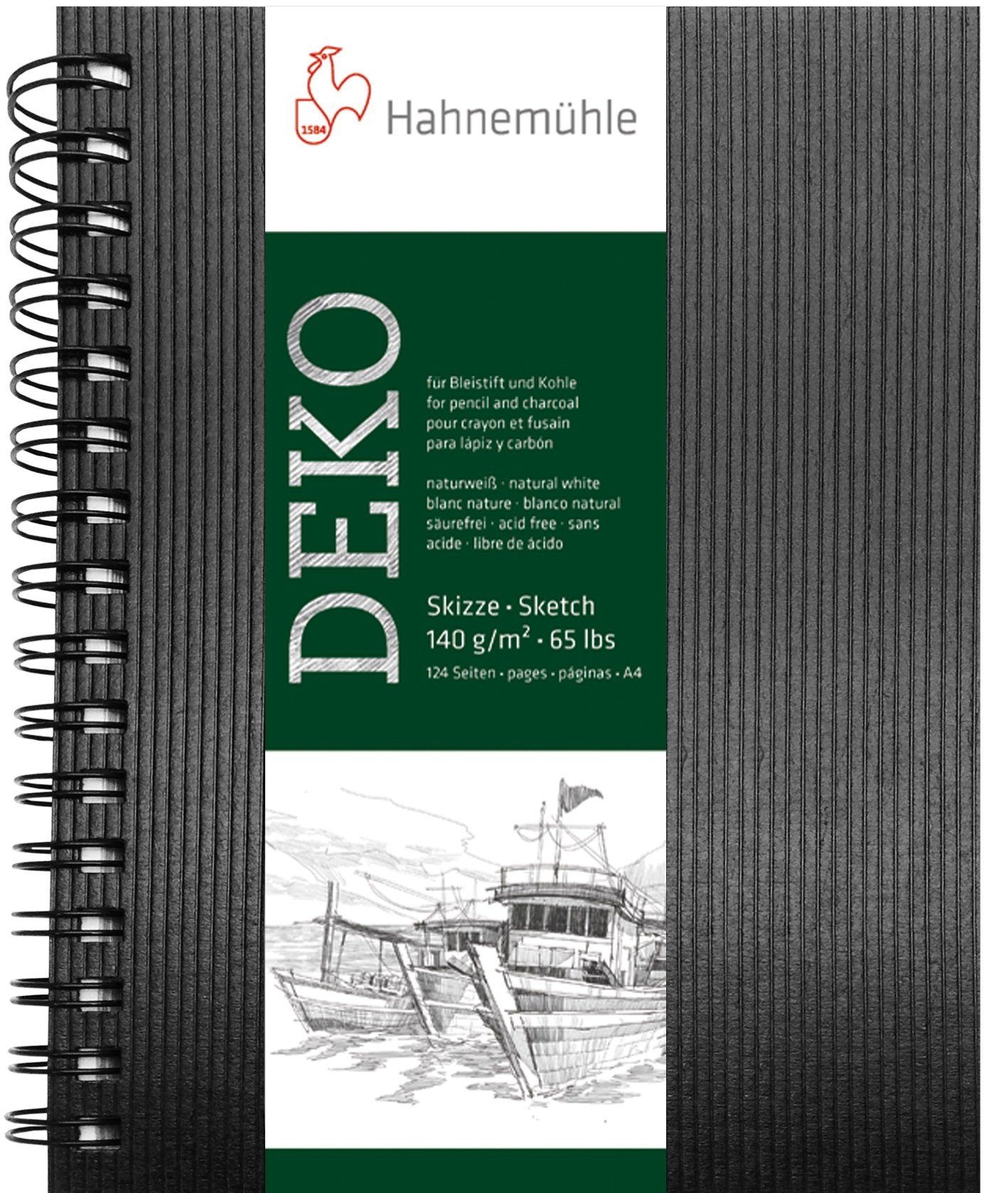 Hahnemühle Aquarellpapier Hahnemühle Spiral-Skizzenbuch Deko A4 Hochformat 124 Seiten, naturweiß, Sketch-Book, Zeichnen, Naturweiß