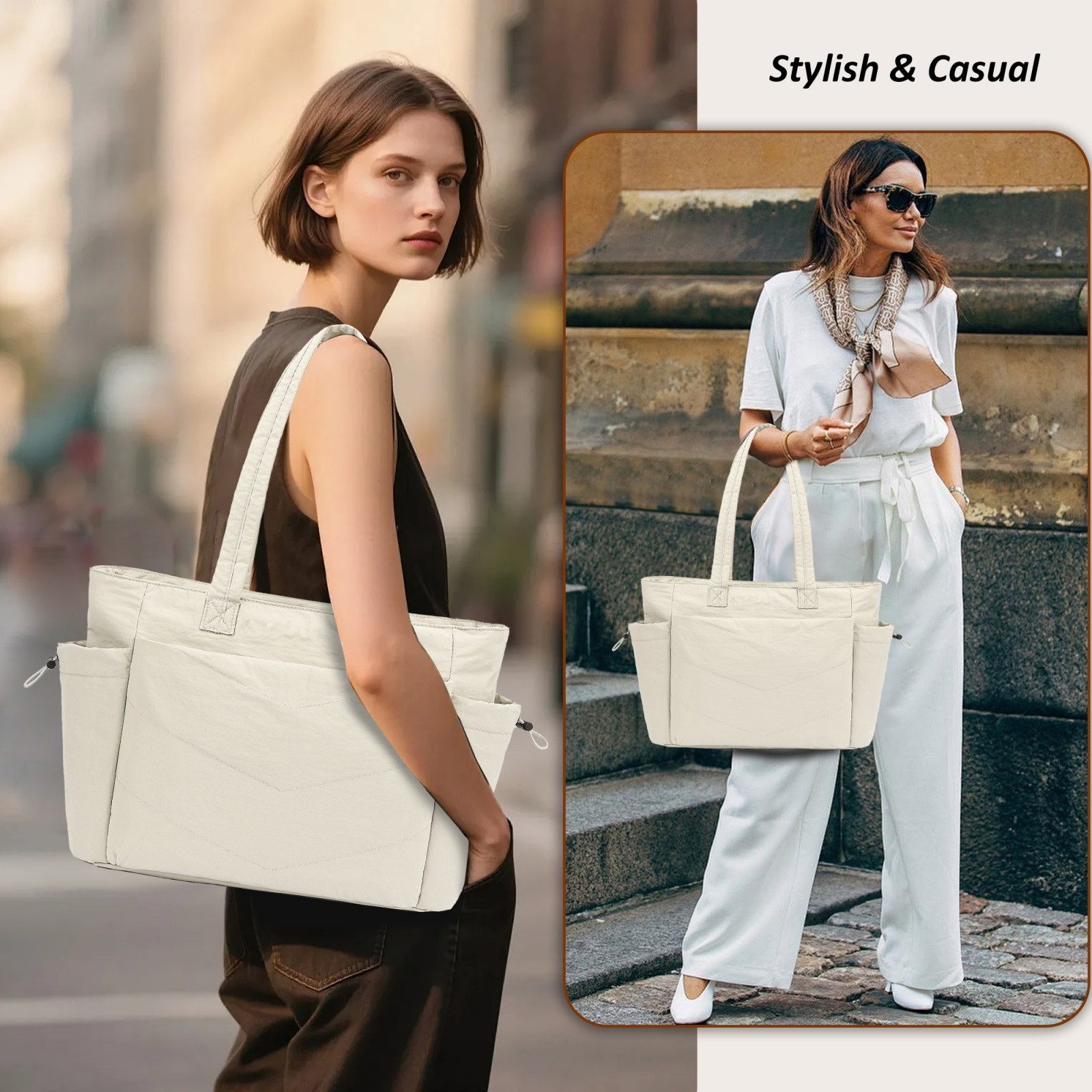 TAN.TOMI Umhängetasche Handtasche gesteppte Tragetasche Messenger Laptop Tasche, Mit Laptopfach und Reißverschluss für Schule Arbeit Reisen