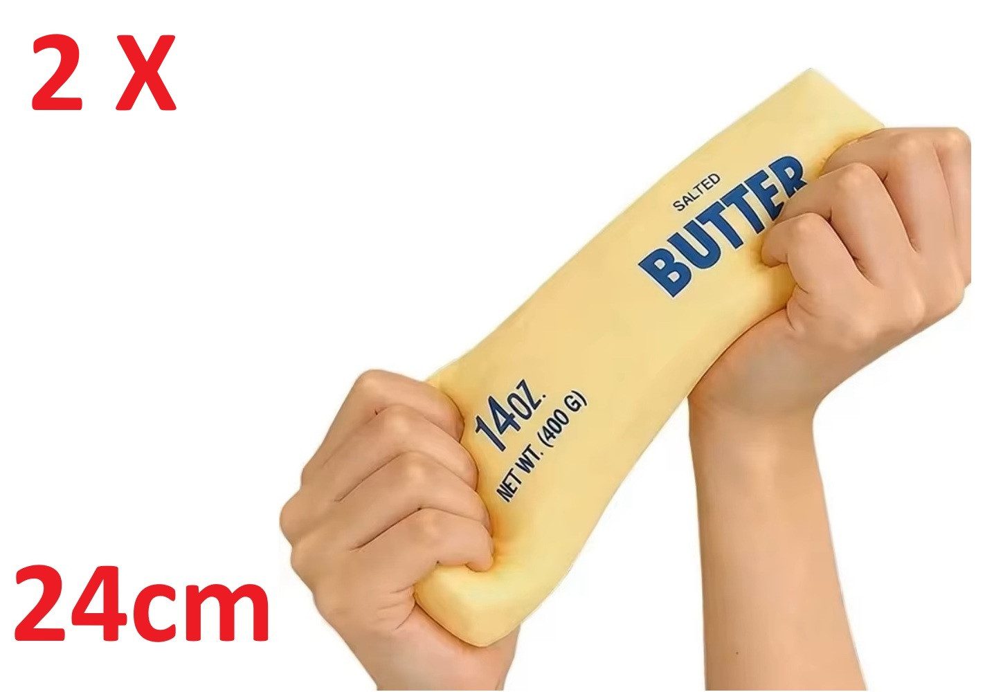 OLi Therapieknete Therapieknete Squishy Butter Weiche dehnbare Knetmasse (400G) (weicher Slow Rising Squishy im lustigen Butter-Design, 2-tlg., L-24,5cm / B-5,5cm), Anti-Stress, Spielspaß für Kinder & Erwachsene