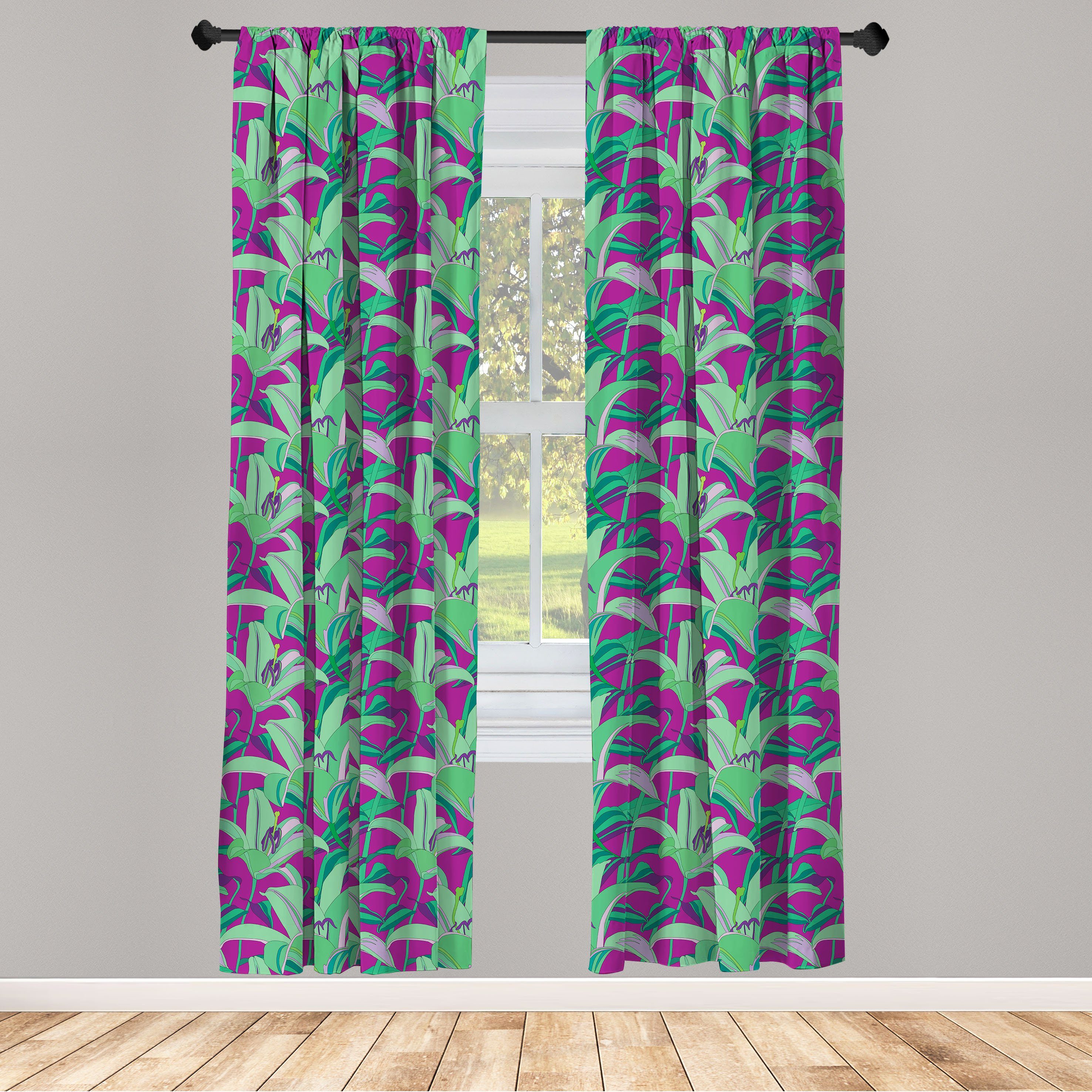 Gardine Vorhang für Wohnzimmer Schlafzimmer Microfaser, Hawaiian Abakuhaus, up Pflanzen Blumen Dekor, Close