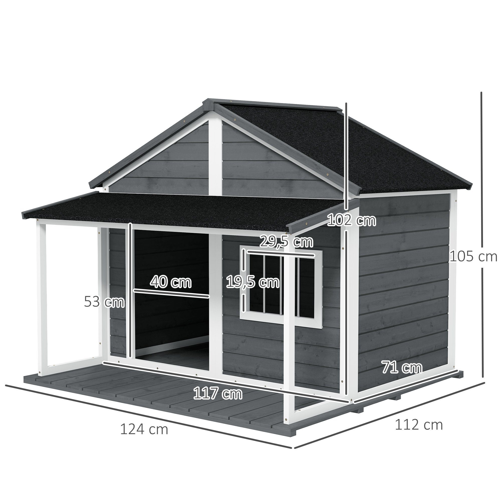 PawHut Hundehütte Outdoor, mit Dach, wetterbeständig, aus Holz, für Garten, Balkon, Grau
