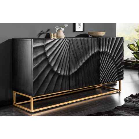 riess-ambiente Sideboard SCORPION 140cm schwarz / gold, Massivholz · Metall · Kommode · 3D Schnitzereien · Wohnzimmer