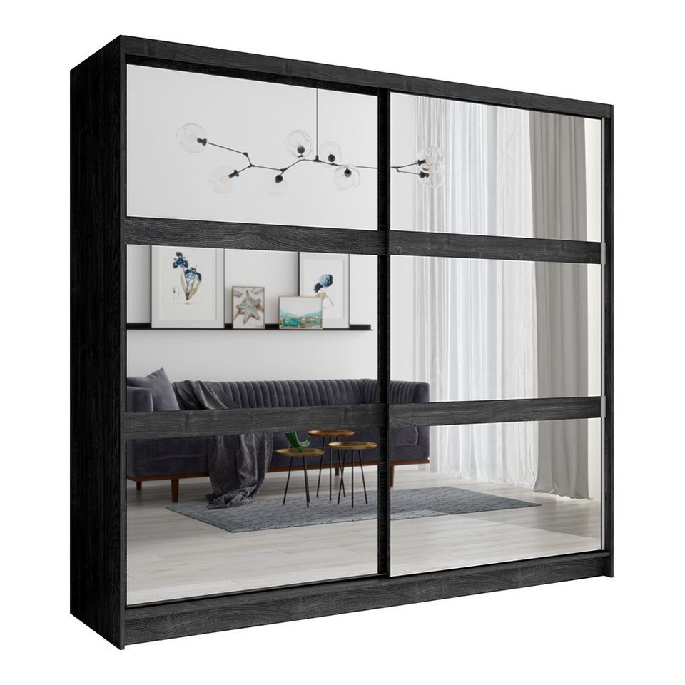 lomadox schwebetürenschrank tortona-166 kleiderschrank mit schwebetüren,  230cm breit, spiegeltüren, esche