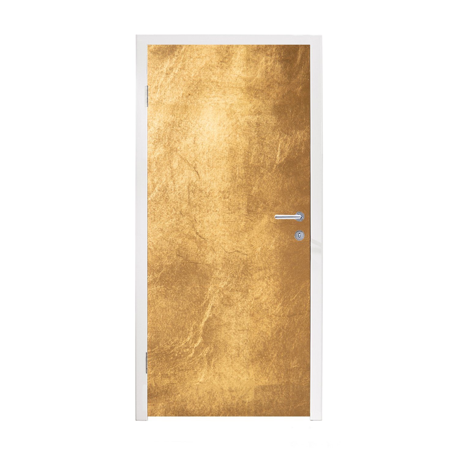 MuchoWow Türtapete Licht fällt auf eine goldene Wand, Matt, bedruckt, (1 St), Selbstklebende Tapete, Folie für Möbel, 75x205 cm