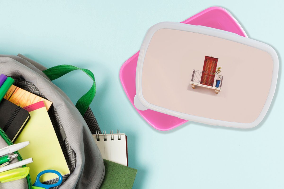 - Kunststoff, MuchoWow - Kunststoff Erwachsene, Brotdose Kinder, Snackbox, - Mädchen, rosa für Pastell (2-tlg), Architektur, Brotbox Rot Tür Lunchbox