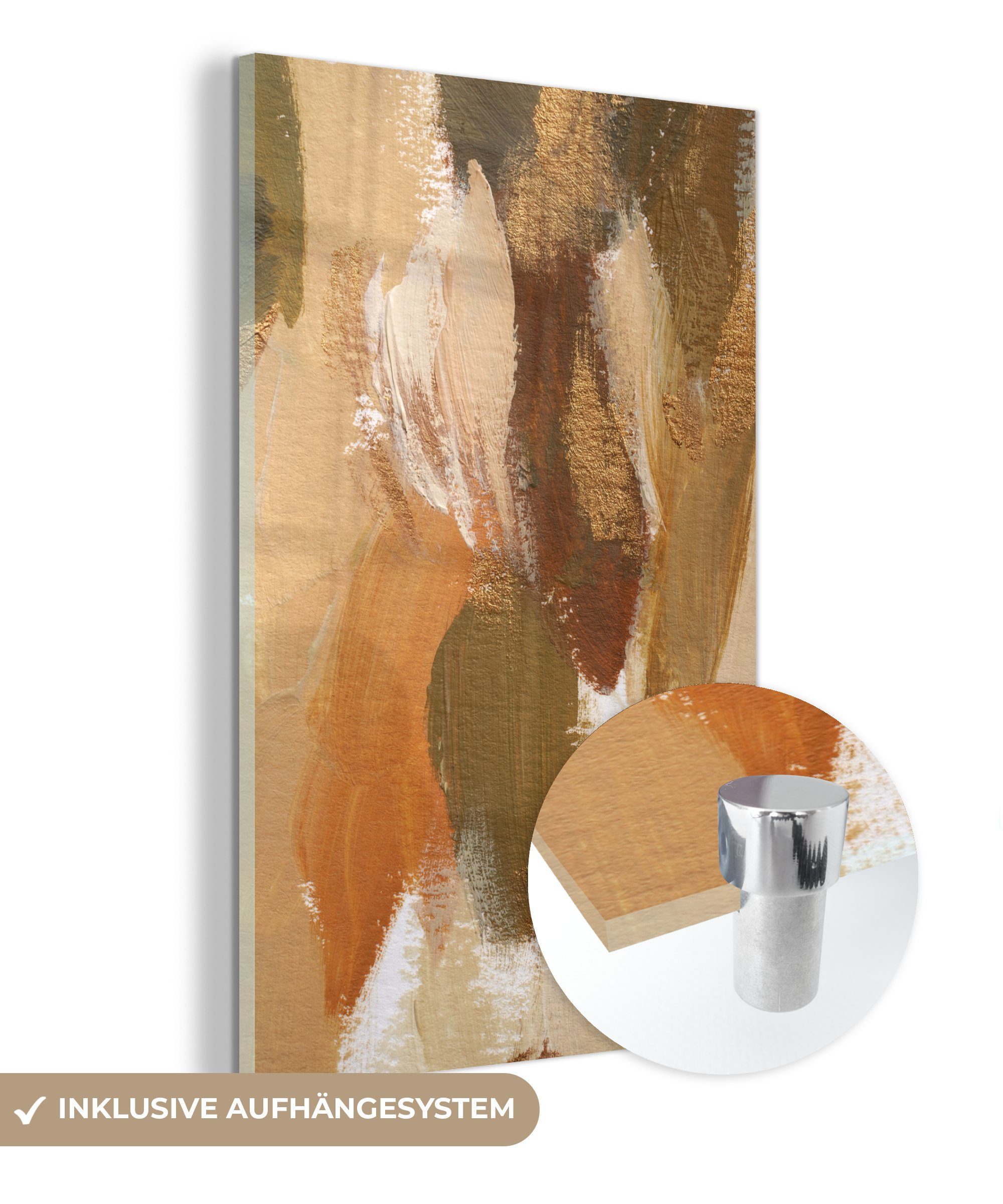 MuchoWow Acrylglasbild Farbe - Grün - Orange, (1 St), Glasbilder - Bilder auf Glas Wandbild - Foto auf Glas - Wanddekoration