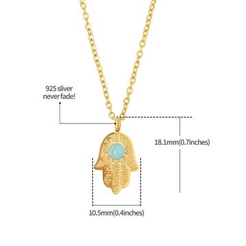 Made by Nami Kette mit Anhänger Vergoldete Halskette mit Hand der Fatima Anhänger und Türkisem Stein, 40 + 5 cm Länge Geschenk für Damen/Freundin