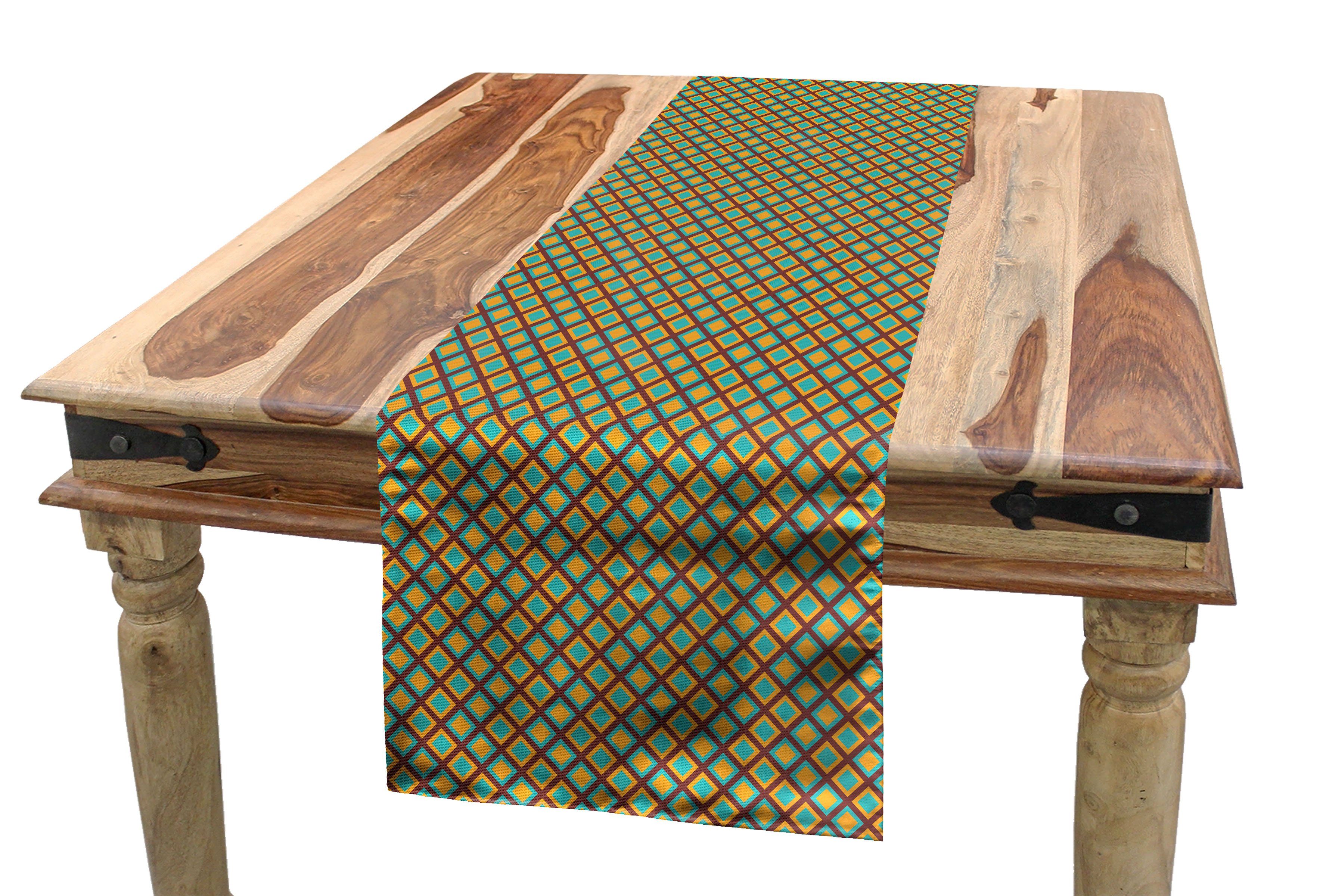 Küche Tischläufer Rechteckiger Abakuhaus Einfache Rhombus Retro Tischläufer, Dekorativer Zellen Esszimmer Tile