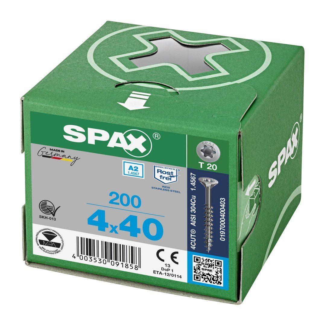 SPAX Spanplattenschraube Edelstahlschraube, (Edelstahl mm 4x40 St), 200 A2,