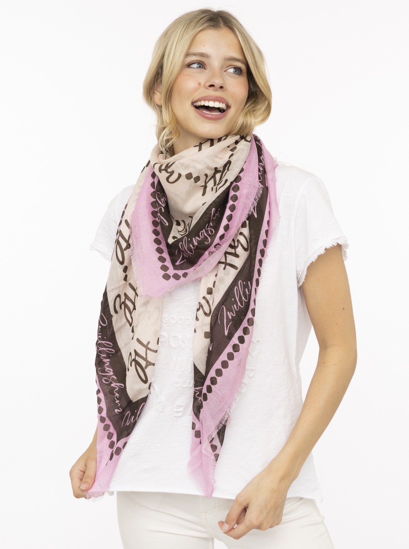 Zwillingsherz Modetuch "Glamour", Mustermix mit Zwillingsherz Motiv, Fransenabschlüsse rundum