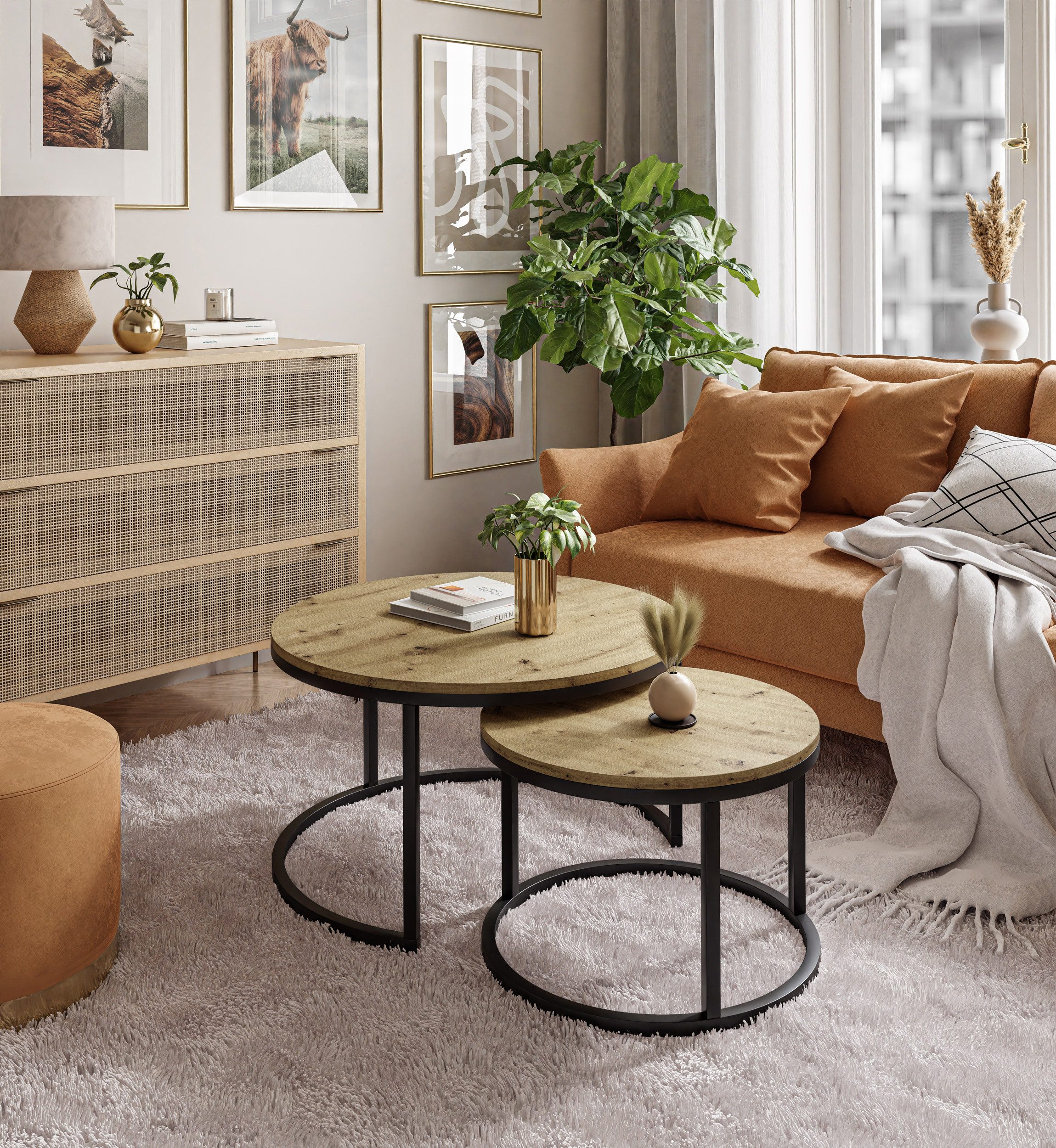 Lookway Couchtisch CIRI 2in1 LOFT Runder Tisch (2er Set), Durchmesser: ⌀ 70 günstig online kaufen