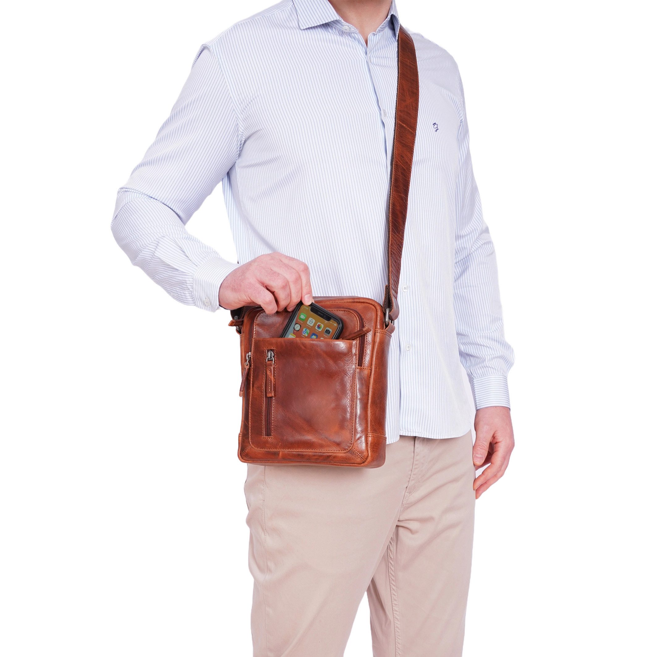 ALMADIH Umhängetasche Leder Herren klein FINN Ledertasche – Kompakte Messenger