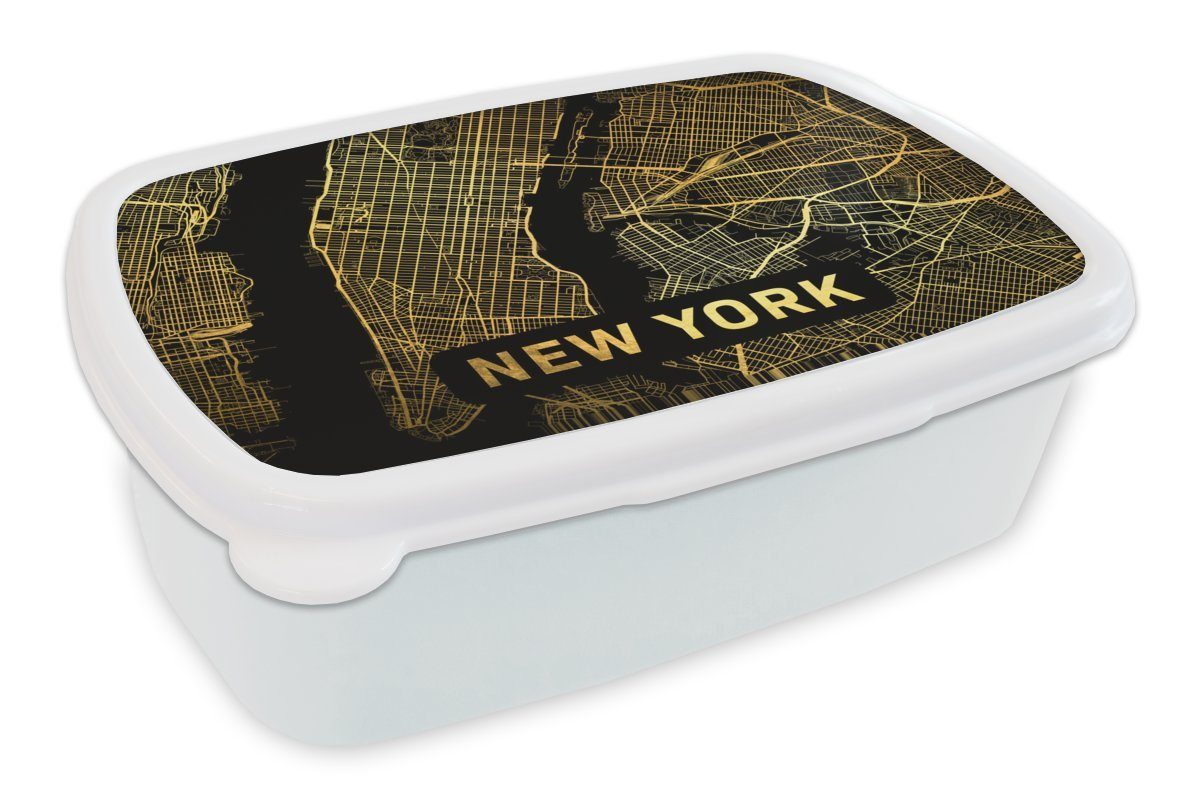 MuchoWow Lunchbox New York - Karte - Zusammenfassung, Kunststoff, (2-tlg), Brotbox für Kinder und Erwachsene, Brotdose, für Jungs und Mädchen weiß