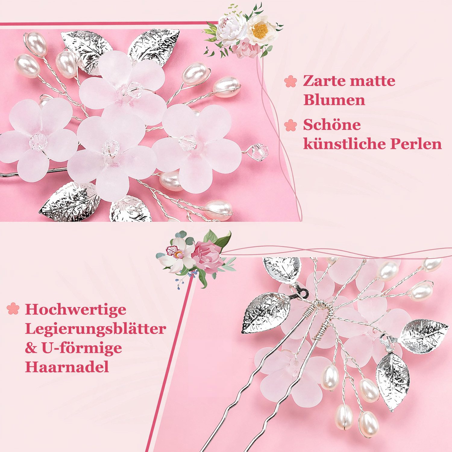 MOPUEA Haarnadeln 5-St Blume Haarschmuck Braut Hochzeit Haarnadeln, 5-tlg., Robuste Materialien und langlebige Qualität, Hochwertiges 5er Set für besondere Anlässe