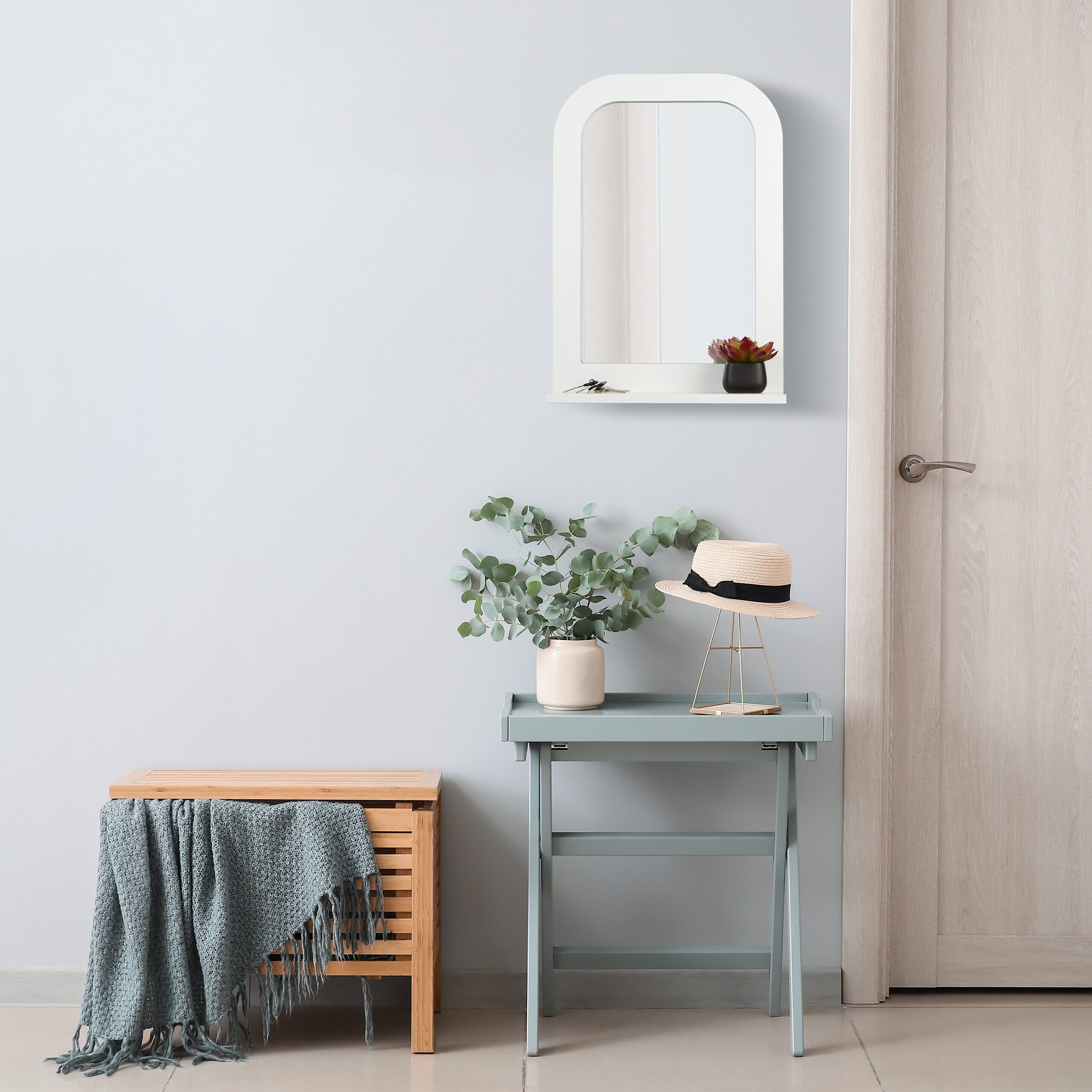 relaxdays Wandspiegel Weißer Badezimmerspiegel mit Ablage