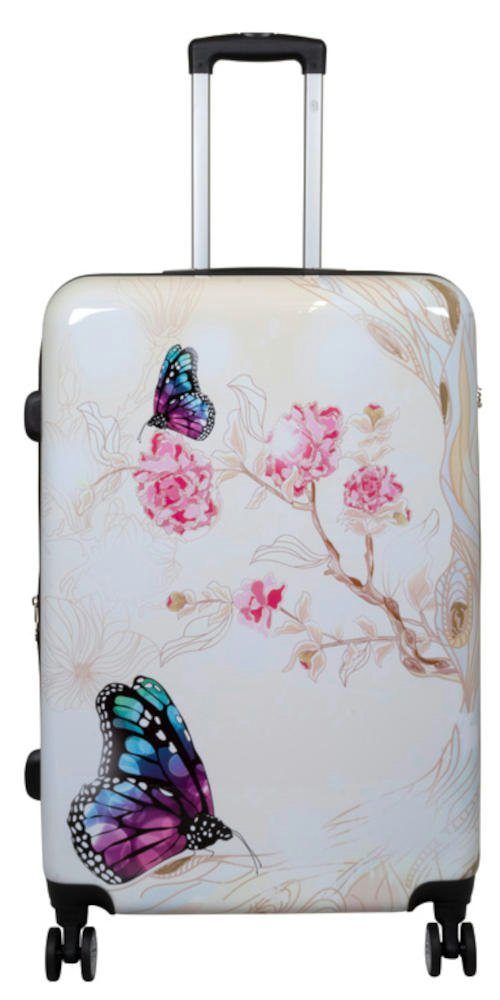 Warenhandel König Hartschalen-Trolley Asia Butterfly, 4 Rollen, mit Motiv, Dehnfalte zur Vergrößerung des Packvolumens