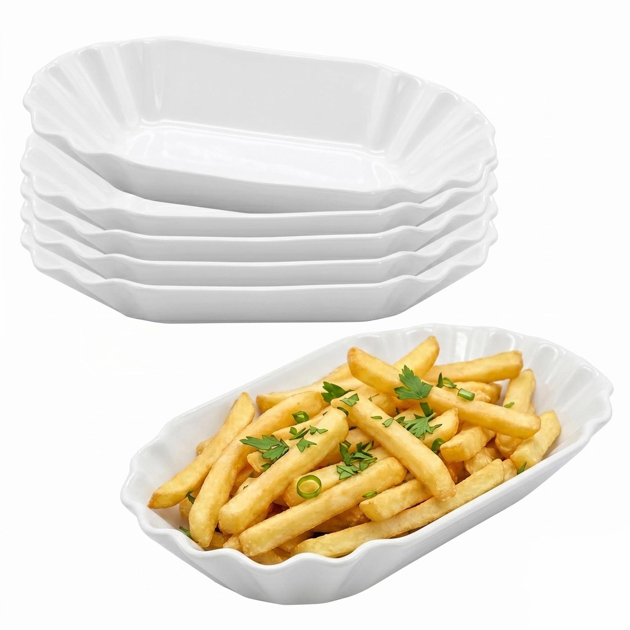 Spetebo Vorspeisenteller Pommesschale Porzellan 20 cm - 6er Set, (6 St), Currywurst Imbiss Schale