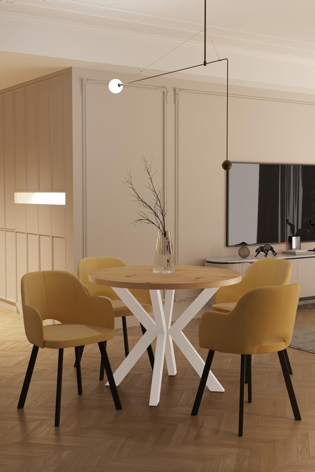 Beautysofa Esstisch Onar (Länge 100 / 140 / 180 cm, funktional  Küchentisch), Stilvoller runder Tisch mit ausziehbarer Laminatplatte