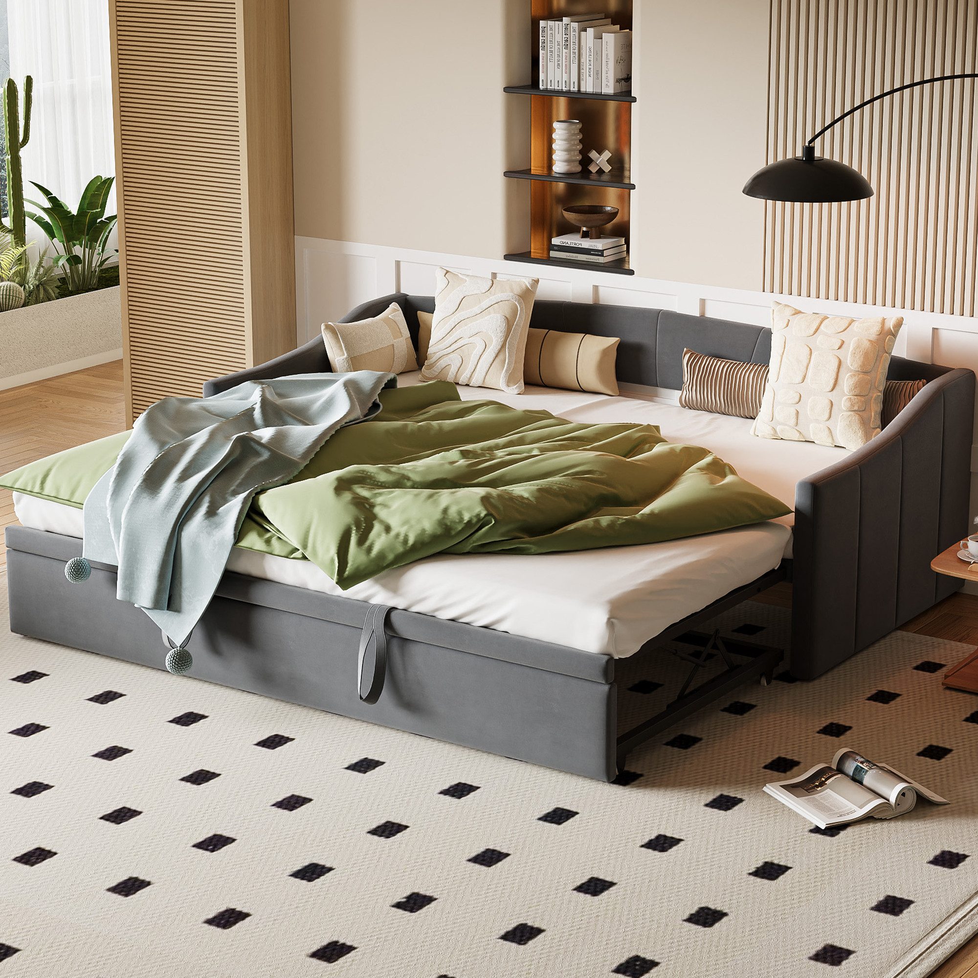 zebery Schlafsofa Polsterbett Daybett 90/180x200 cm Tagesbett, Set 1 Teile, Ausziehbares mit Bettfunktion,Multifunktionsbett,Gepolstert,Samtstoff