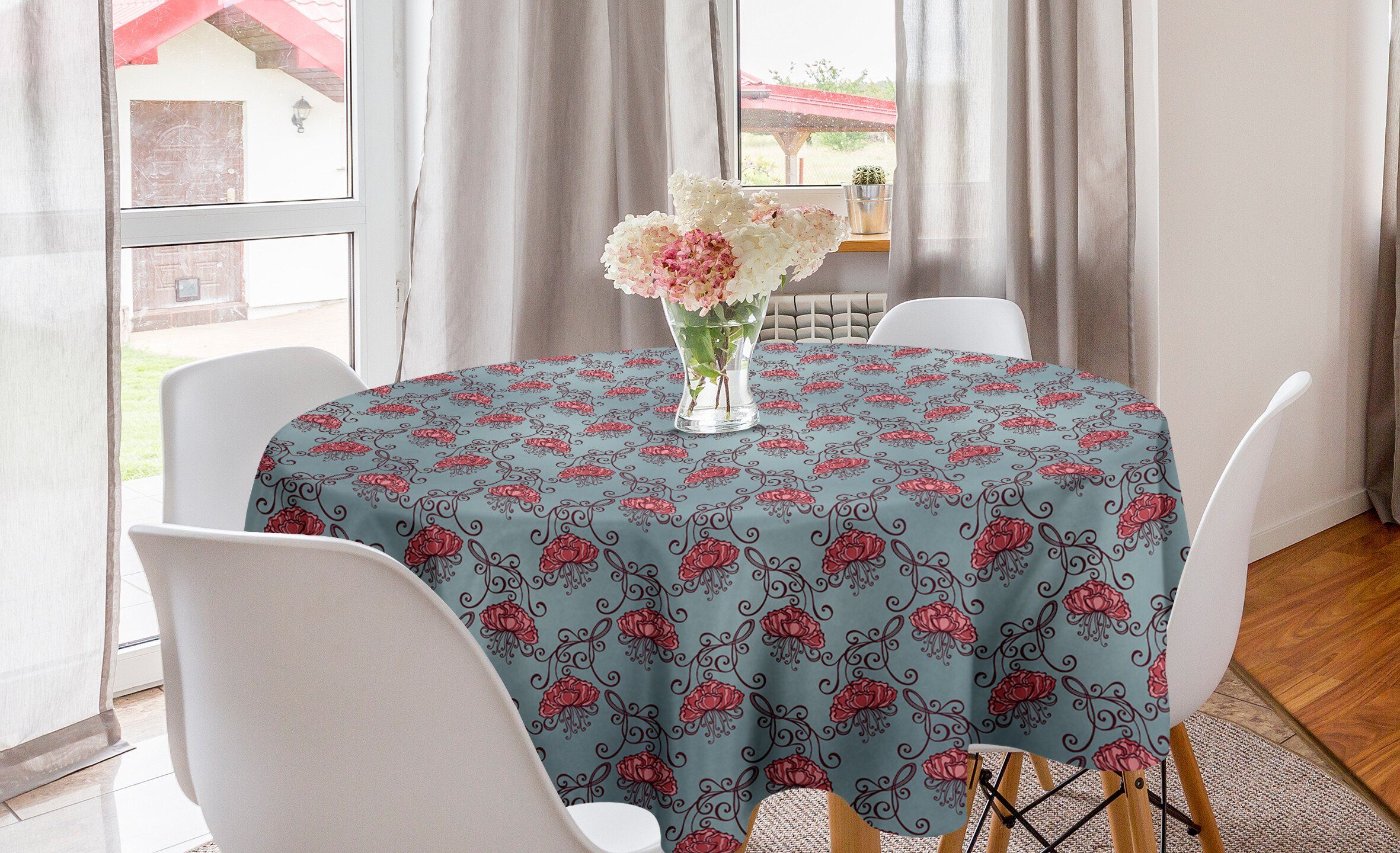Abakuhaus Tischdecke Kreis Tischdecke Abdeckung für Esszimmer Küche Dekoration, Blumen Grunge Romantische Verzierungen
