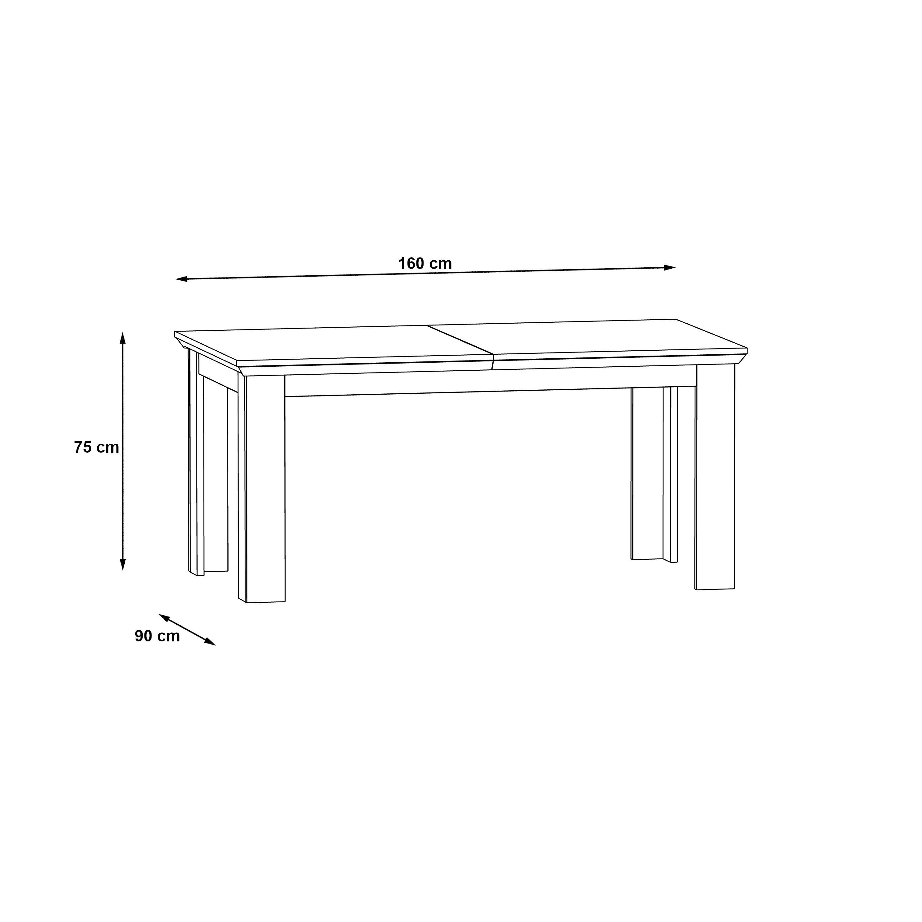 160-206,7 Schneeeiche Breite "Kalamaria 75 cm, Einlegeplatte. Höhe mit Spanplatte Tiefe möbelando Landhausstil Esszimmertisch in cm I", im Esstisch aus modernen 90 cm, Esszimmertisch Nachbildung 1