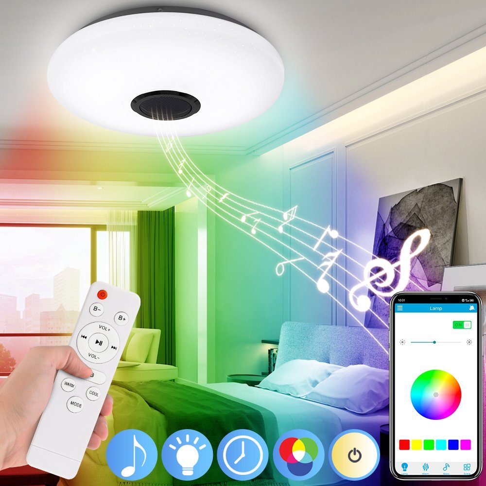 Deckenlampe Fernbedienung Deckenleuchte mit LED Sunicol /APP-Steuerung mit RGB 3000-6500K, Bluetooth mit Smart Lautsprecher,
