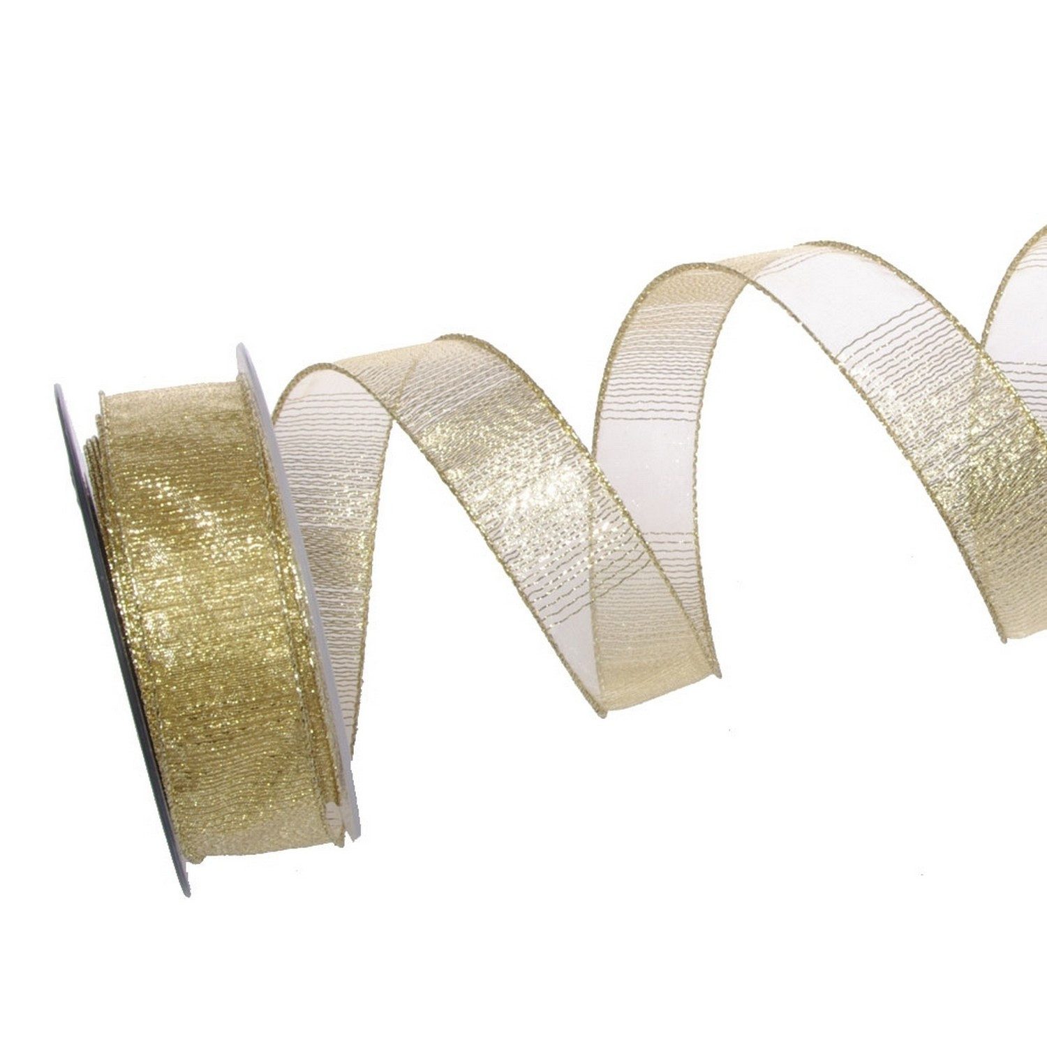 Deko AS Geschenkband Organzaband "Glamour-Stripes" - Gold - mit Drahtkante - 25 mm - 10 m
