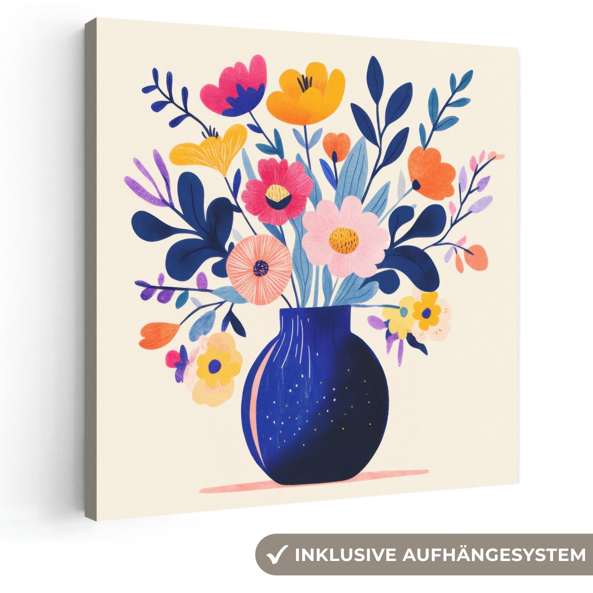 OneMillionCanvasses® Leinwandbild Vase - Blumen - Blumenstrauß, Fotodruck (1 St), Wandbild, Deko Schlafzimmer Wohnzimmer Flur 20x20 cm