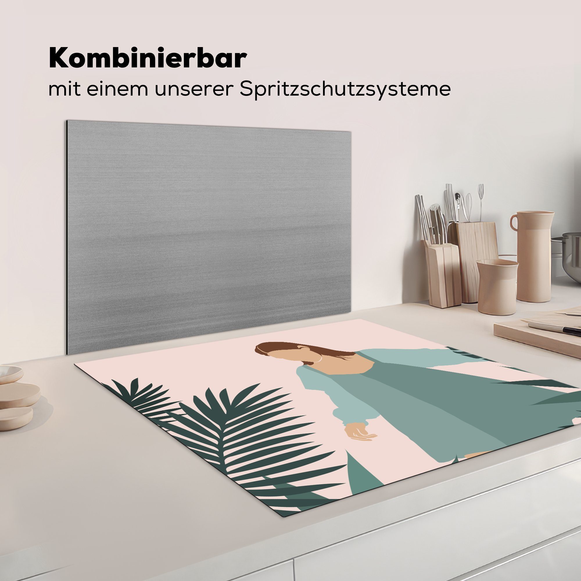 (1 Pflanzen, Frau Herdblende-/Abdeckplatte Sommer Ceranfeldabdeckung, MuchoWow Vinyl, tlg), für küche - 78x78 - Arbeitsplatte cm,