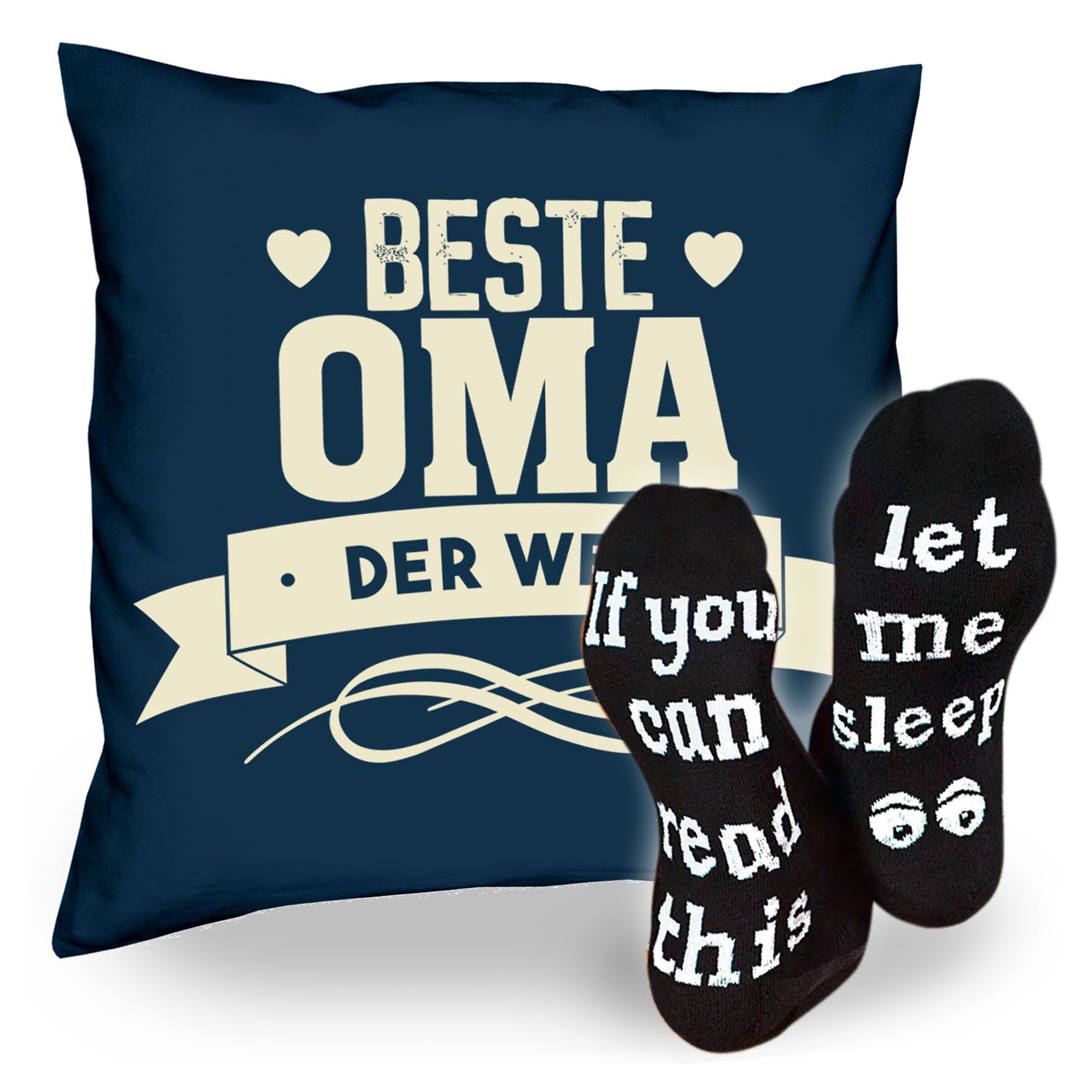 Soreso® Dekokissen Kissen Beste Oma der Welt & Sprüche Socken Sleep, Geschenkidee Weihnachtsgeschenk navy-blau