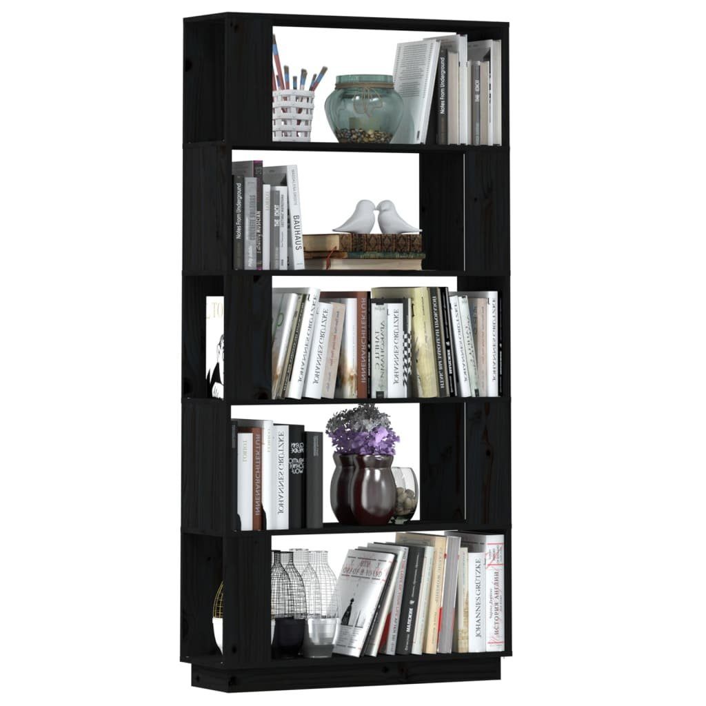 Bücherregal/Raumteiler Bücherregal Massivholz cm furnicato Schwarz 80x25x163,5 Kiefer
