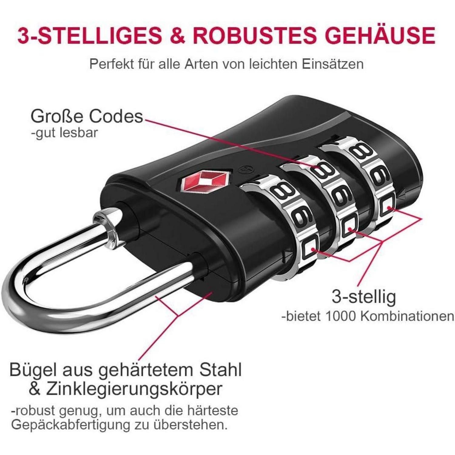 LuxusKollektion TSA-Vorhängeschloss TSA Vorhängeschloss Gepäck 3-Stellig Roségold Mädchen Spind