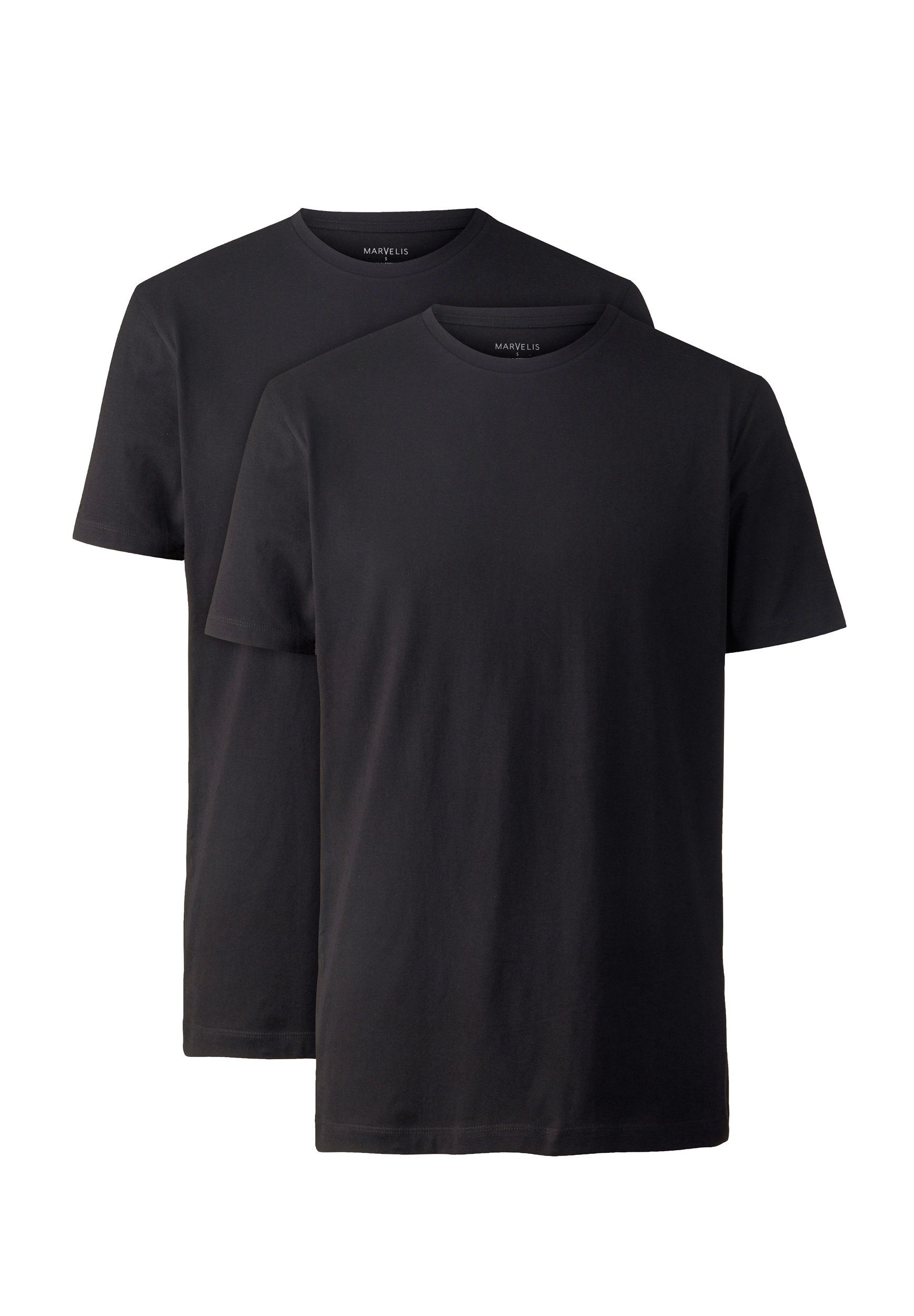 MARVELIS Rundhalsshirt T-Shirt Doppelpack - Modern Fit - Rundhals Ideal zum Unterziehen schwarz