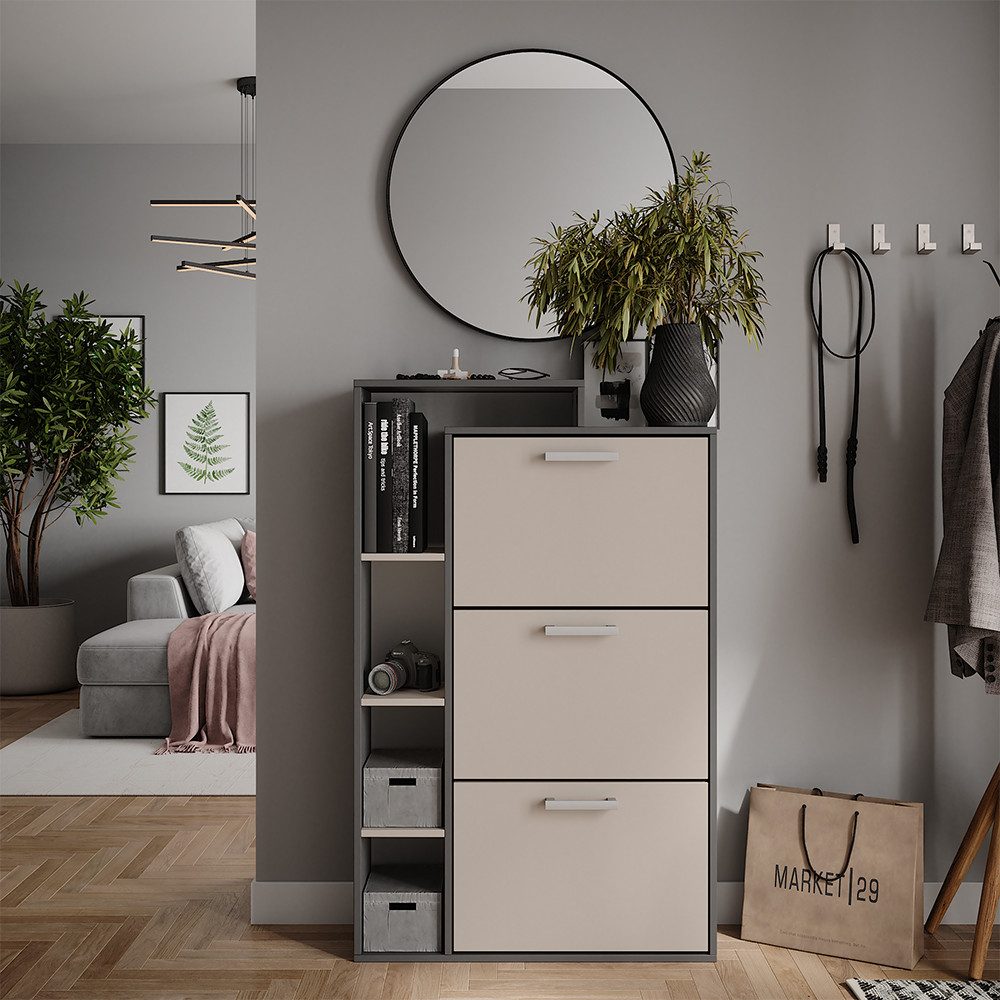 Vicco Schuhkipper Orlando, Anthrazit/Greige, 80 x 128.3 cm mit 3 Fächern