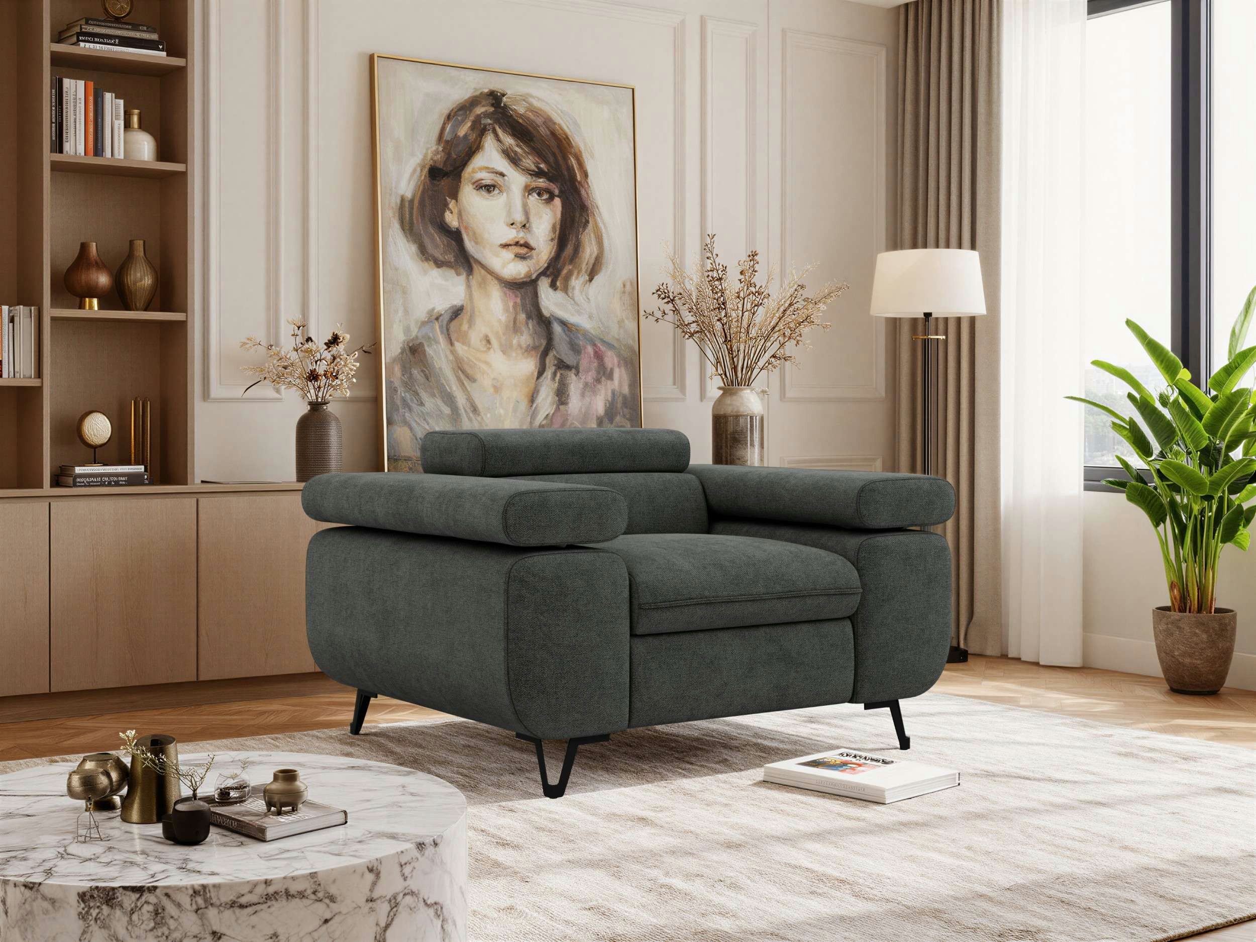 MKS MÖBEL Sofa PETER, Couch mit verstellbaren Armlehnen, 2-Sitzer Sofa, Wellenfedern