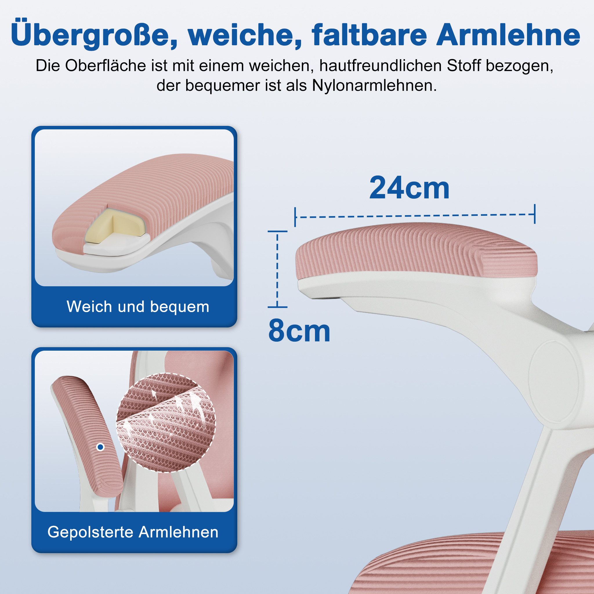 Adormii Bürostuhl Ergonomischer Bürostuhl mit klappbaren Armlehnen und Rückenlehnen (Drehstuhl mit Drehbare, höhenverstellbarer Kopfstütze, geräuscharme Rollen, – Bild 4 von 5