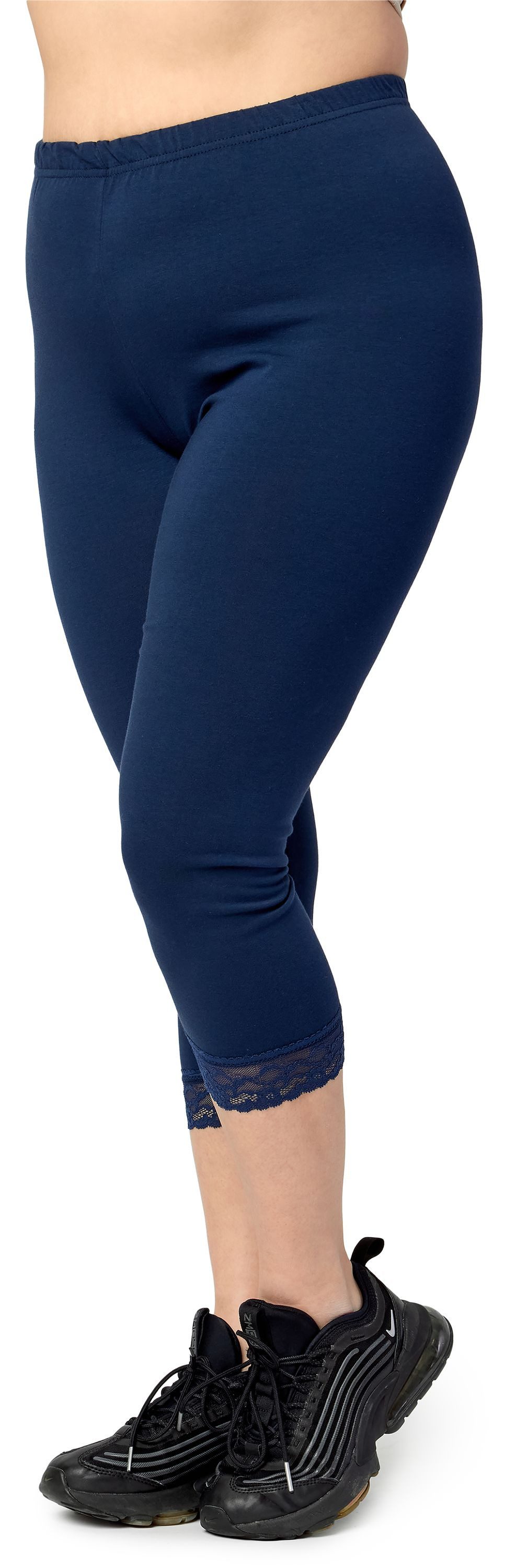 Leggings Große Größen Damen 3/4 Länge mit Spitze aus Baumwolle MS10-458