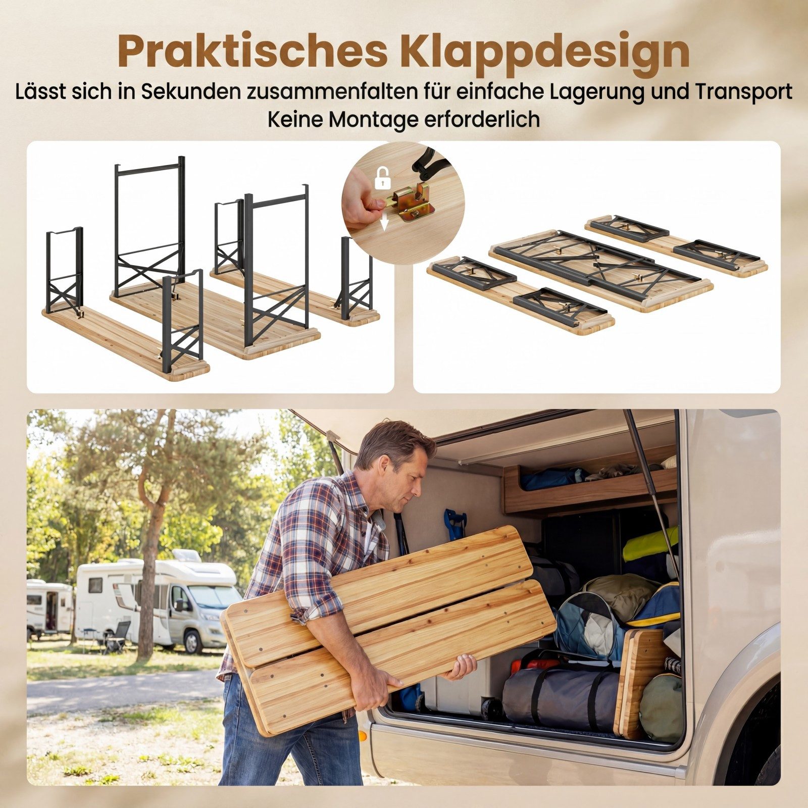 KOMFOTTEU Bierzeltgarnitur, Biertischgarnitur klappbar mit Tisch & 2 Bänken