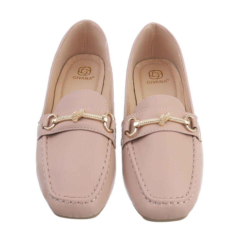 Ital-Design Damen Mokassins Freizeit Slipper Blockabsatz Mokassins in Hellbraun – Bild 4 von 4