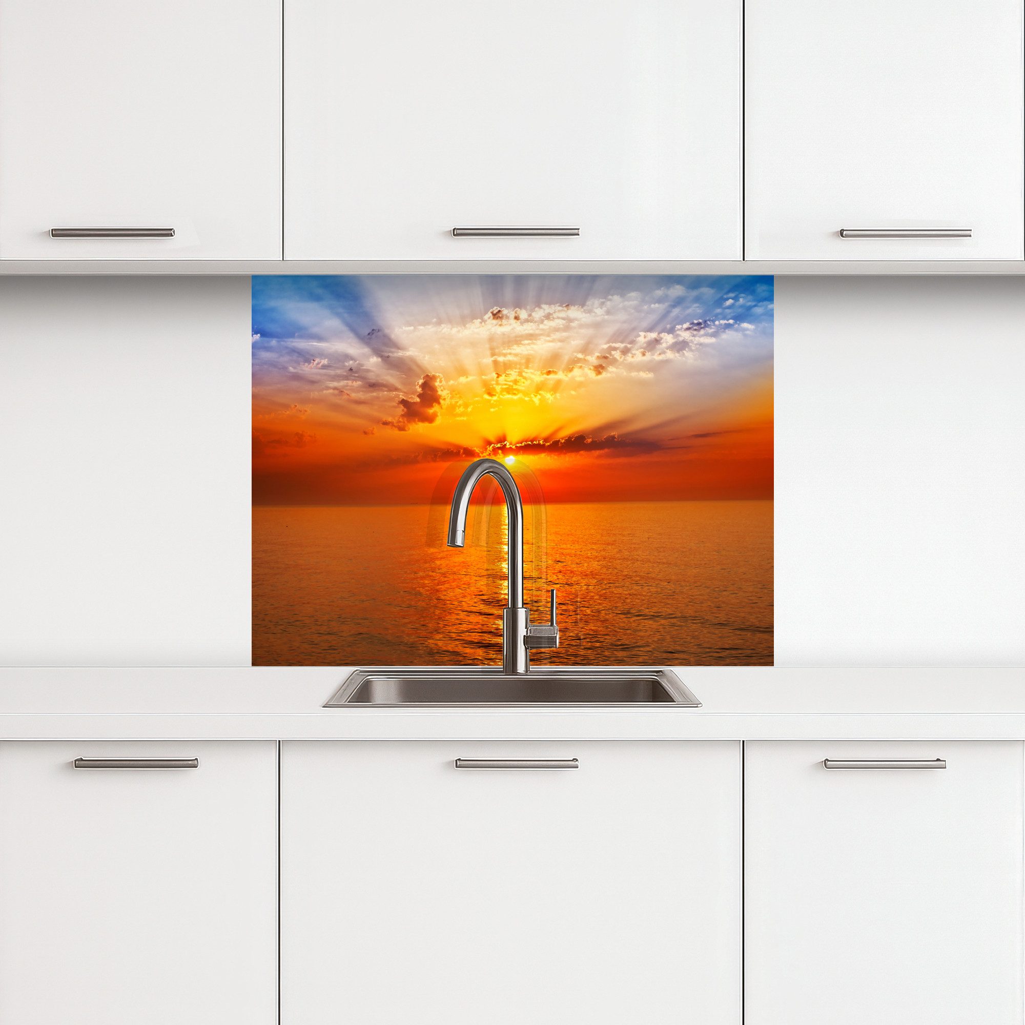 KitchenYeah Küchenrückwand selbstklebend Sonnenuntergang - Meer - Himmel - günstig online kaufen