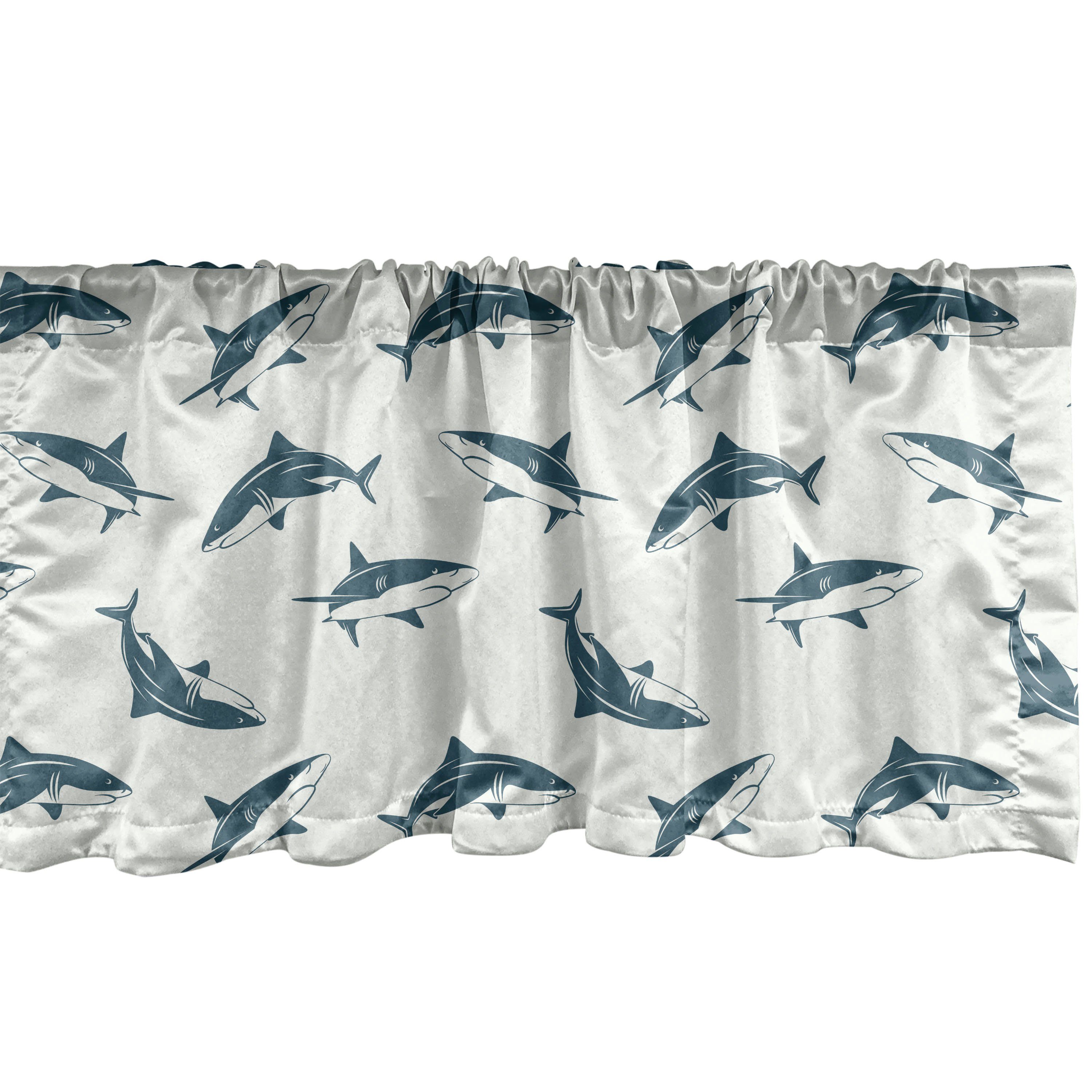 Scheibengardine Vorhang Volant für Küche Schlafzimmer Dekor mit Stangentasche, Abakuhaus, Microfaser, Hai Dangerous Underwater