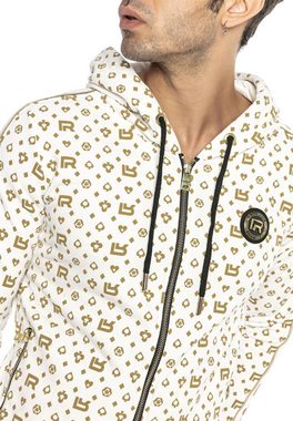 RedBridge Kapuzensweatjacke Sweat Kapuzenjacke Reißverschluss Allover Premium Ecru S gold bedruckt