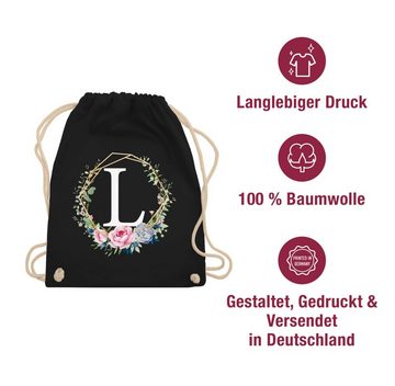 Shirtracer Turnbeutel Blumenkranz mit Buchstabe L, Geschenk Taschen Initialen Shopper Baumwolle