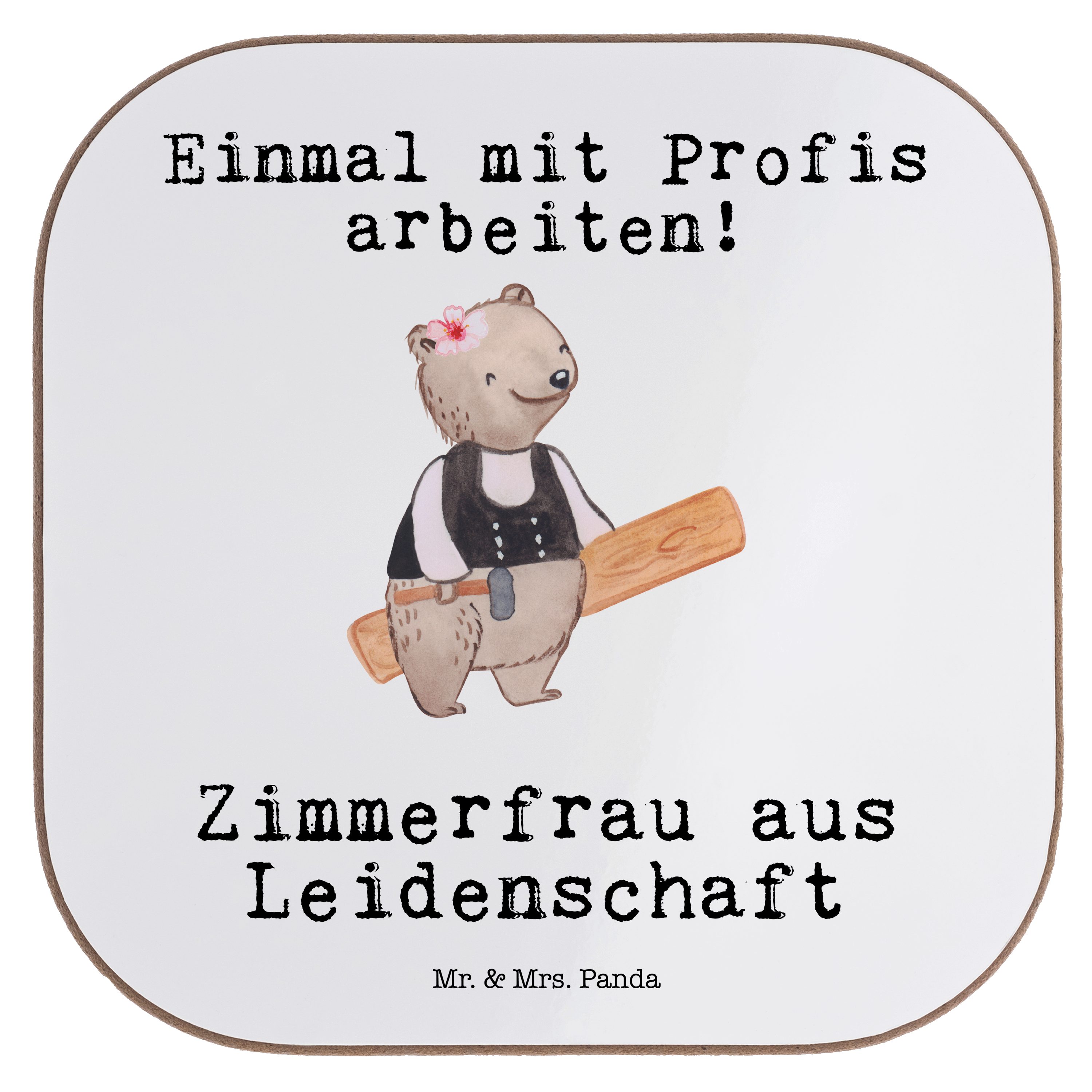 Mr. & Mrs. Panda Getränkeuntersetzer Zimmerfrau aus Leidenschaft - Weiß - Geschenk, Bierdeckel, Getränkeun, 1-tlg.