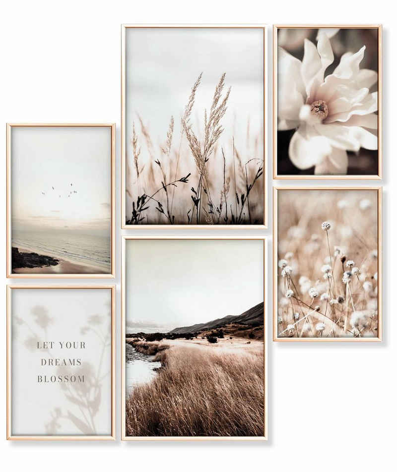 Heimlich Poster Set als Wohnzimmer Deko, Bilder DINA3 & DINA4, Meer Strand Blumen, Landschaften