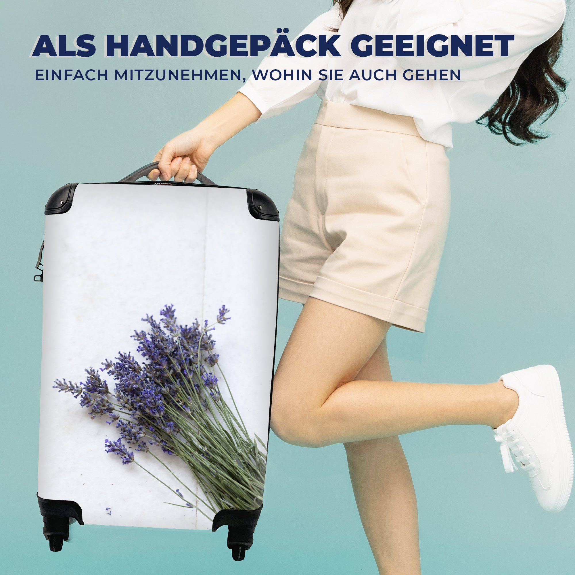 Reisetasche 4 rollen, auf Marmor, Rollen, Ferien, Geernteter Trolley, Handgepäckkoffer MuchoWow Handgepäck Lavendel medizinischer mit Reisekoffer für