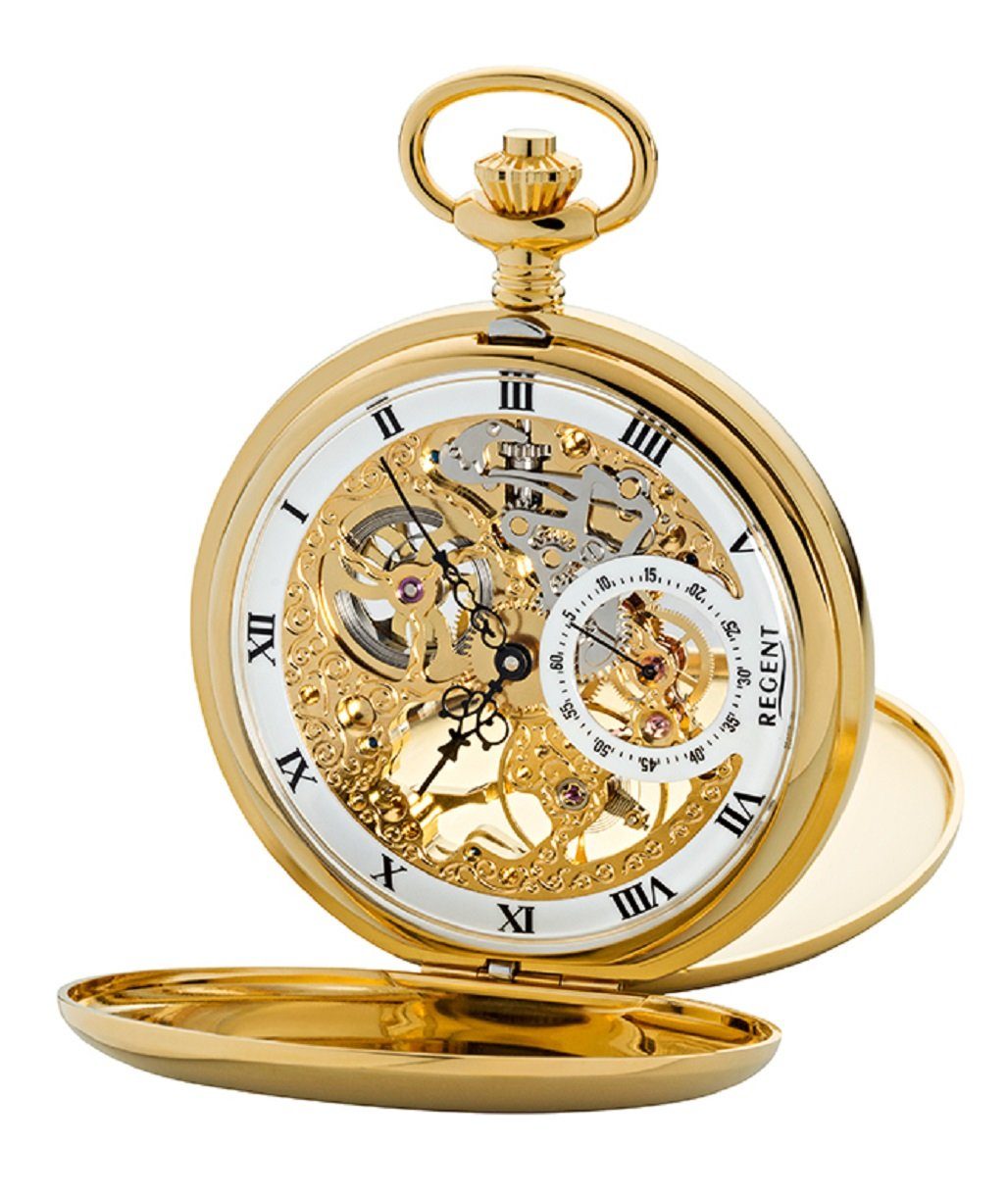 Regent Taschenuhr GM-2210 Savonette, Uhrwerk gold skelettiert